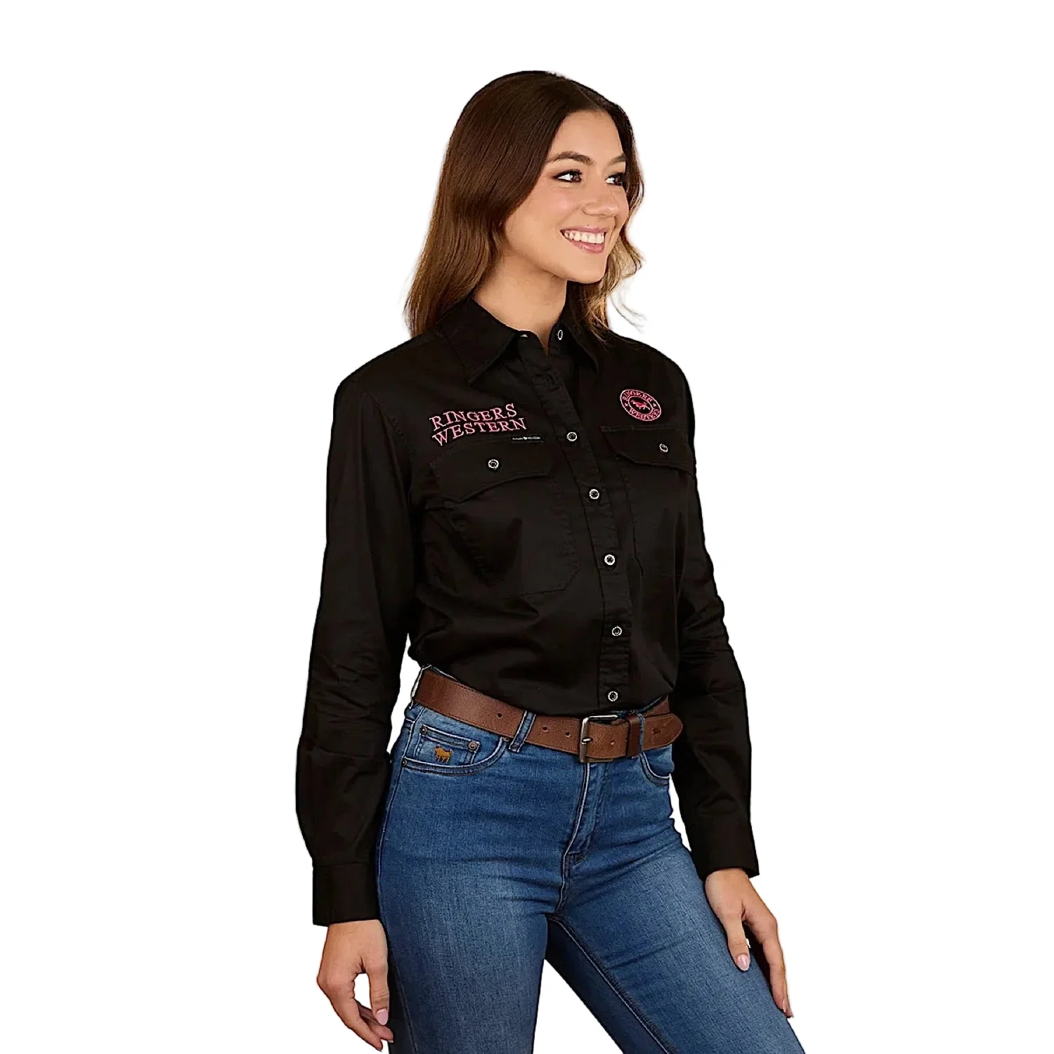 Ringers Western Women's Signature Jillaroo Printed Full Button Work Shirt - Black/Multi - Image 3
