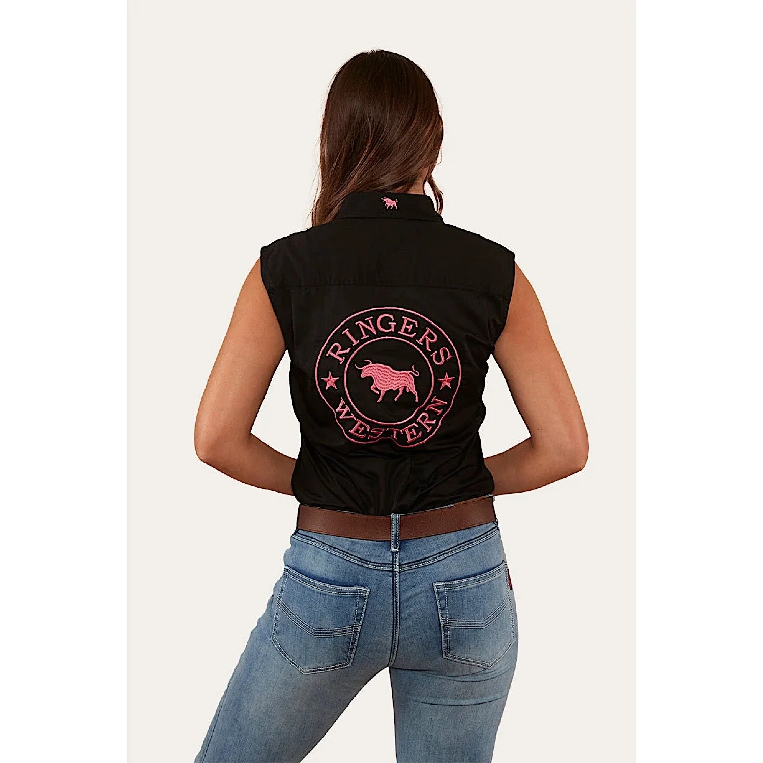 Ringers Western Women's Signature Jillaroo Sleeveless Work Shirt - Black/Melon - Image 3