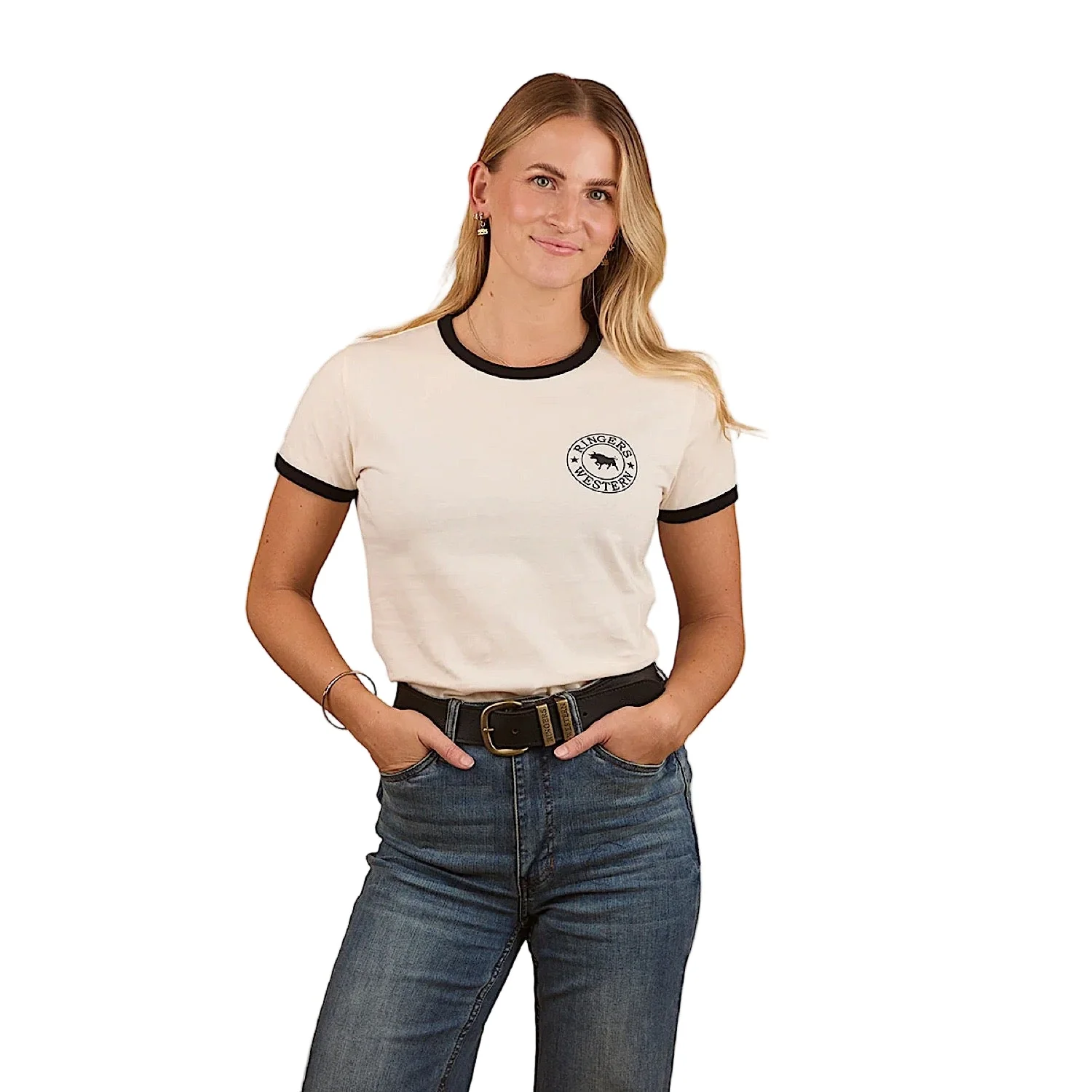 Ringers Western Women's Signature T-Shirt - Off White/Black