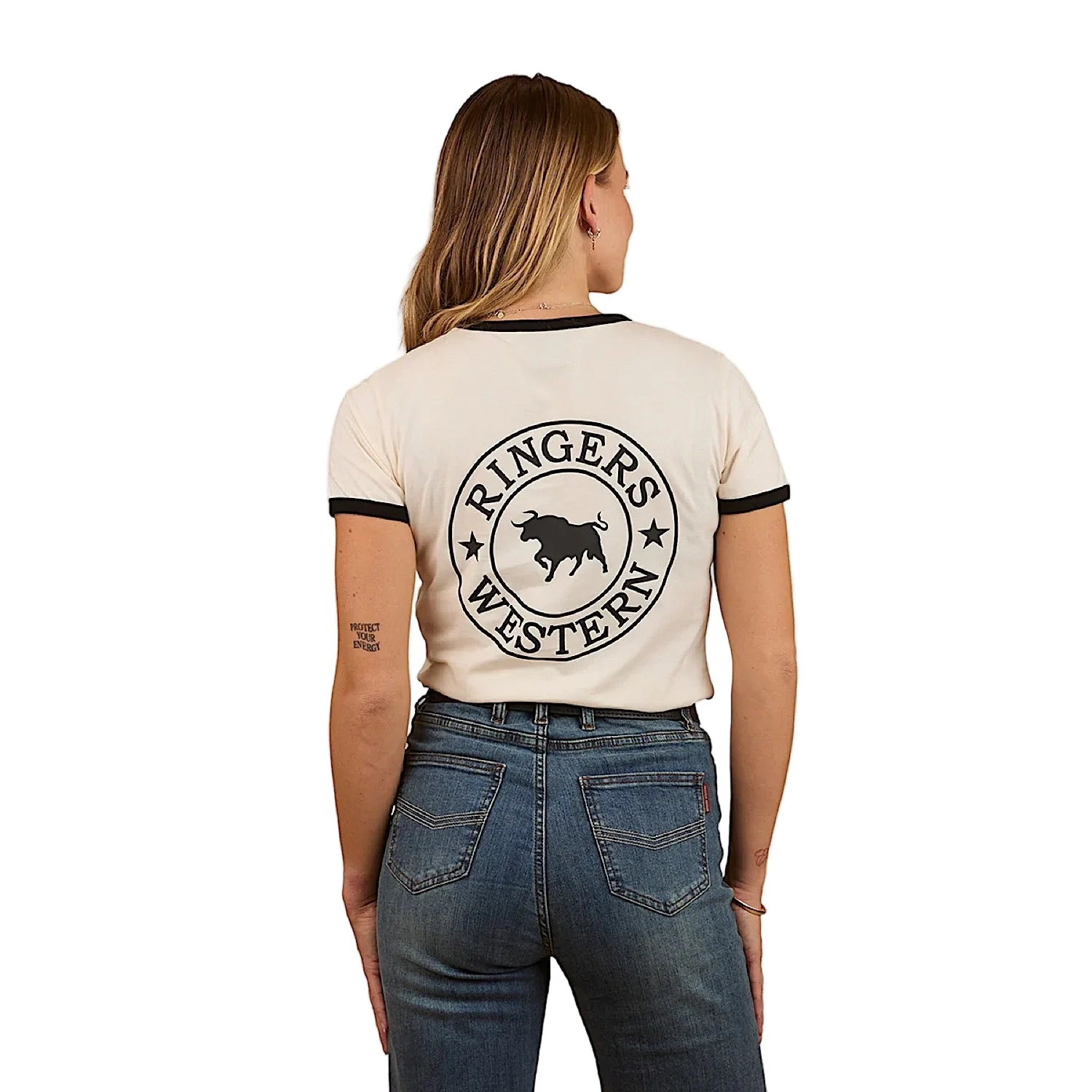 Ringers Western Women's Signature T-Shirt - Off White/Black - Image 2