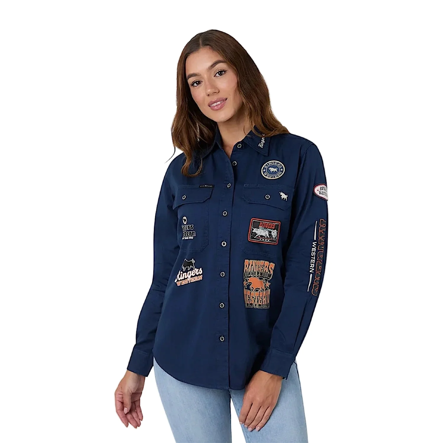 Ringers Western Women's Trailblazer Full Button Work Shirt - Navy - Image 2
