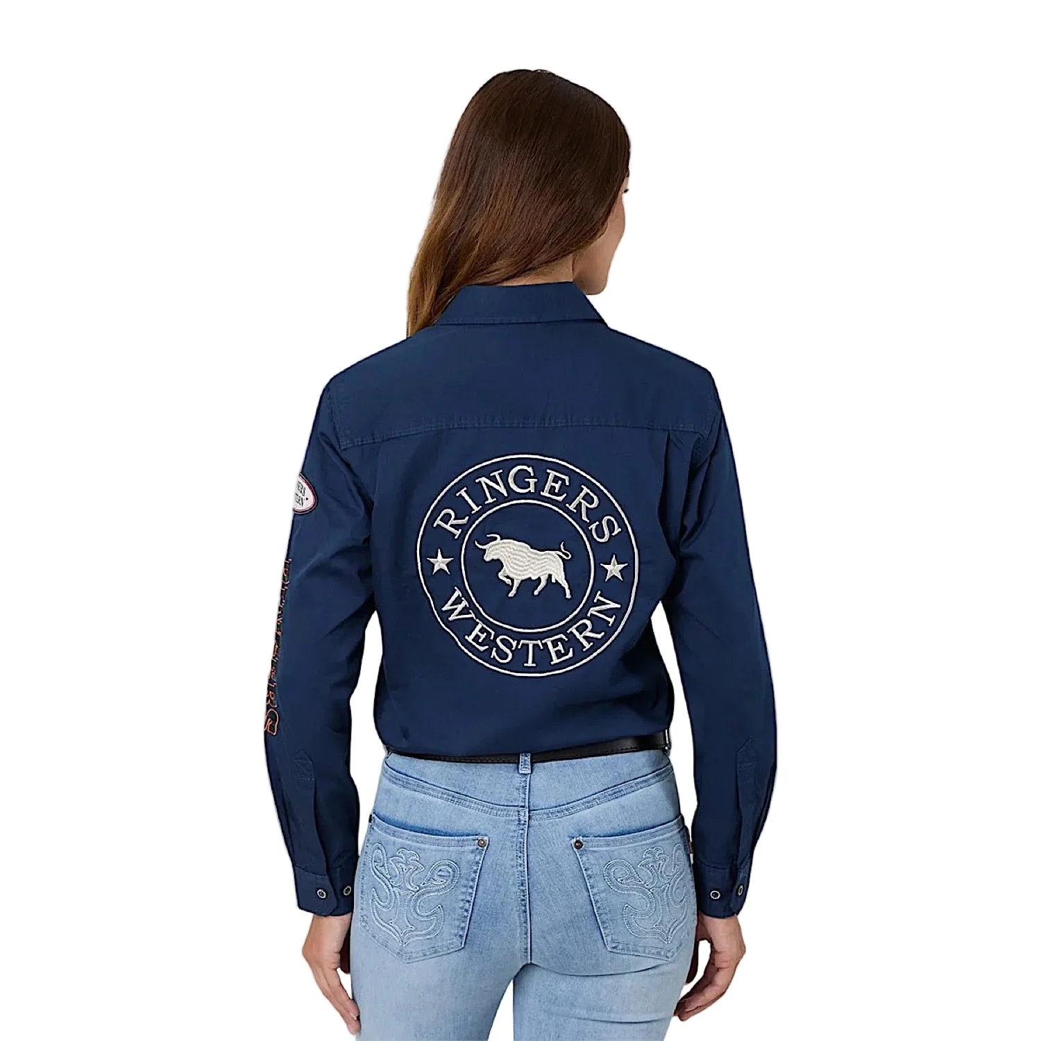 Ringers Western Women's Trailblazer Full Button Work Shirt - Navy - Image 6