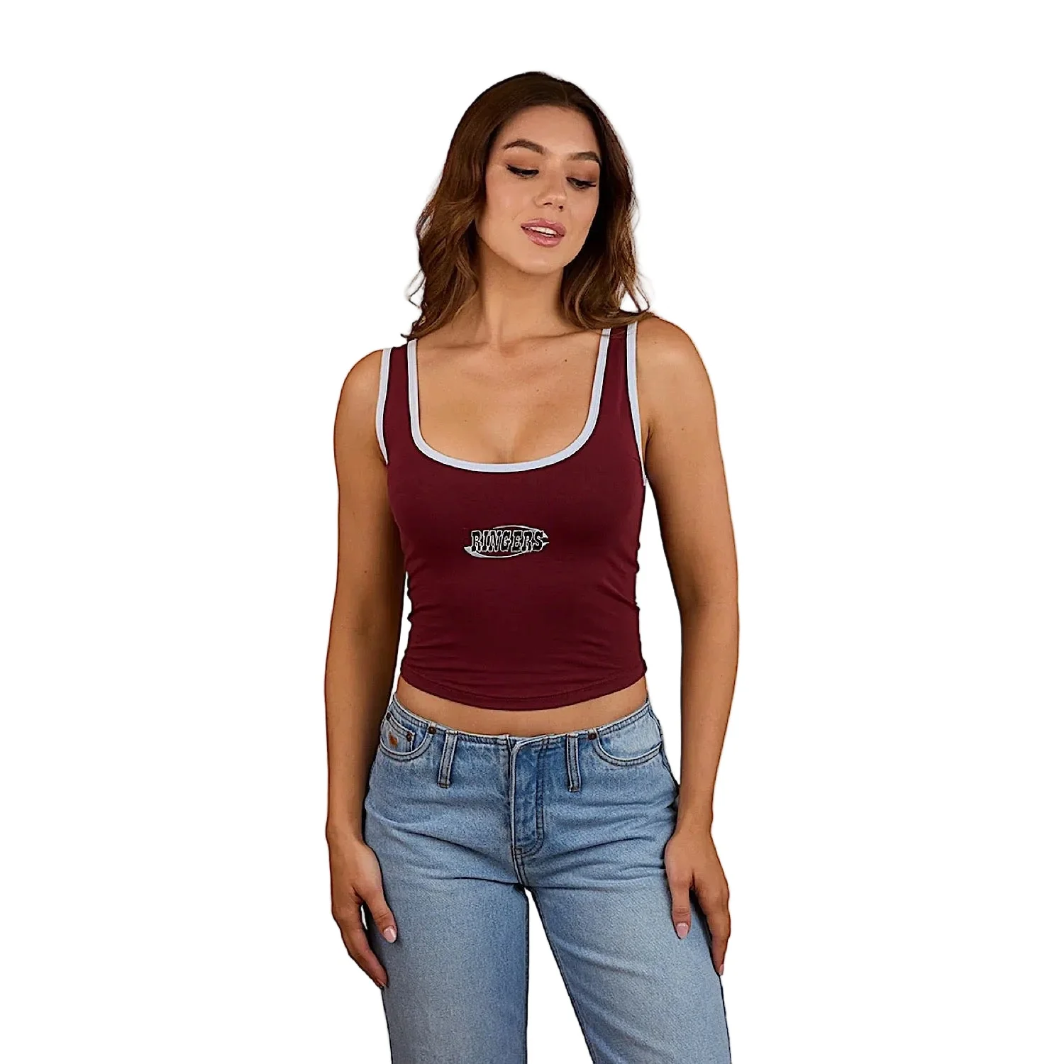 Ringers Western Women's Villa Ringer Tank - Burgundy/Light Blue
