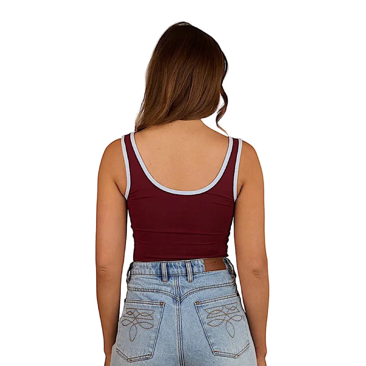 Ringers Western Women's Villa Ringer Tank - Burgundy/Light Blue - Image 2