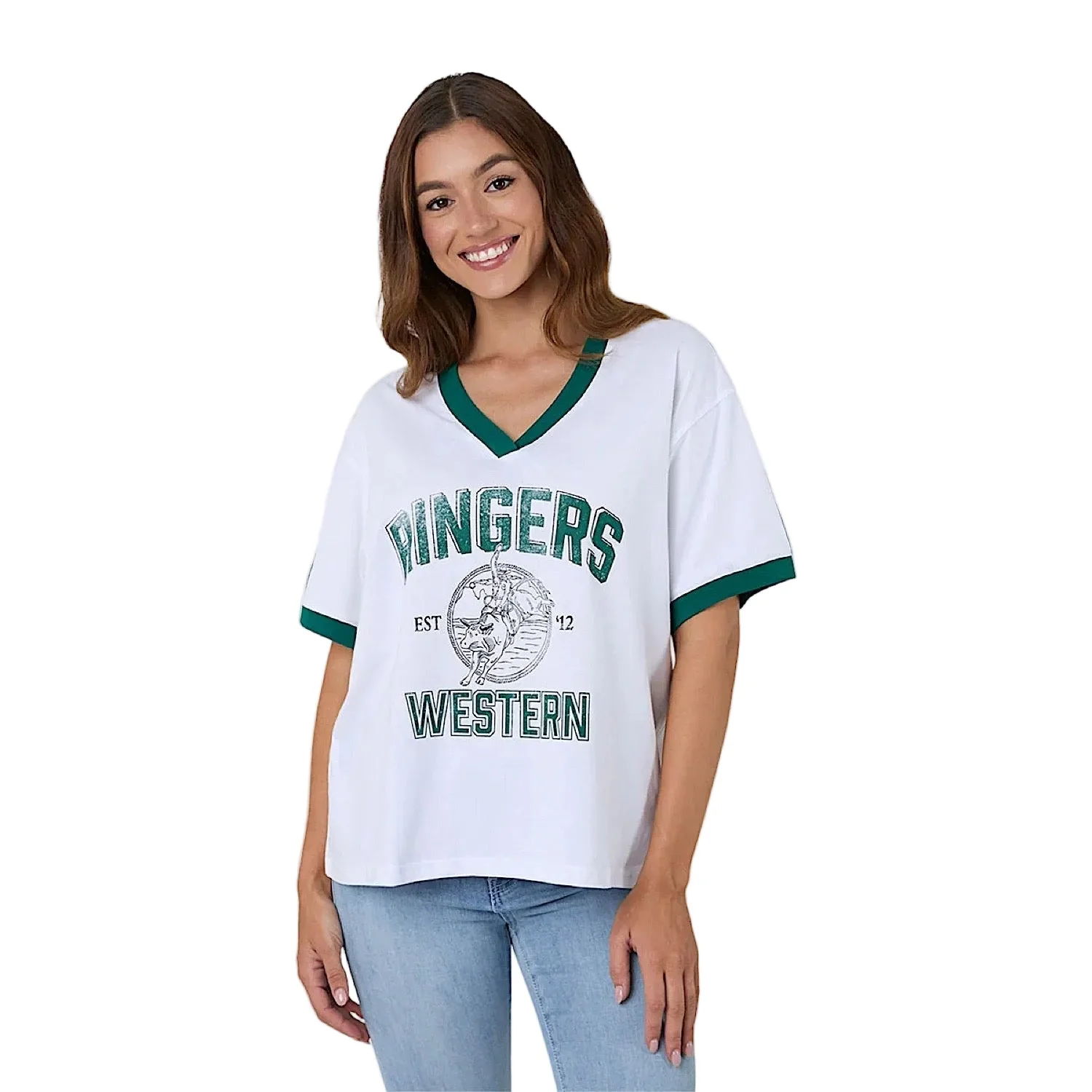 Ringers Western Women's Western College Oversized T-Shirt - White