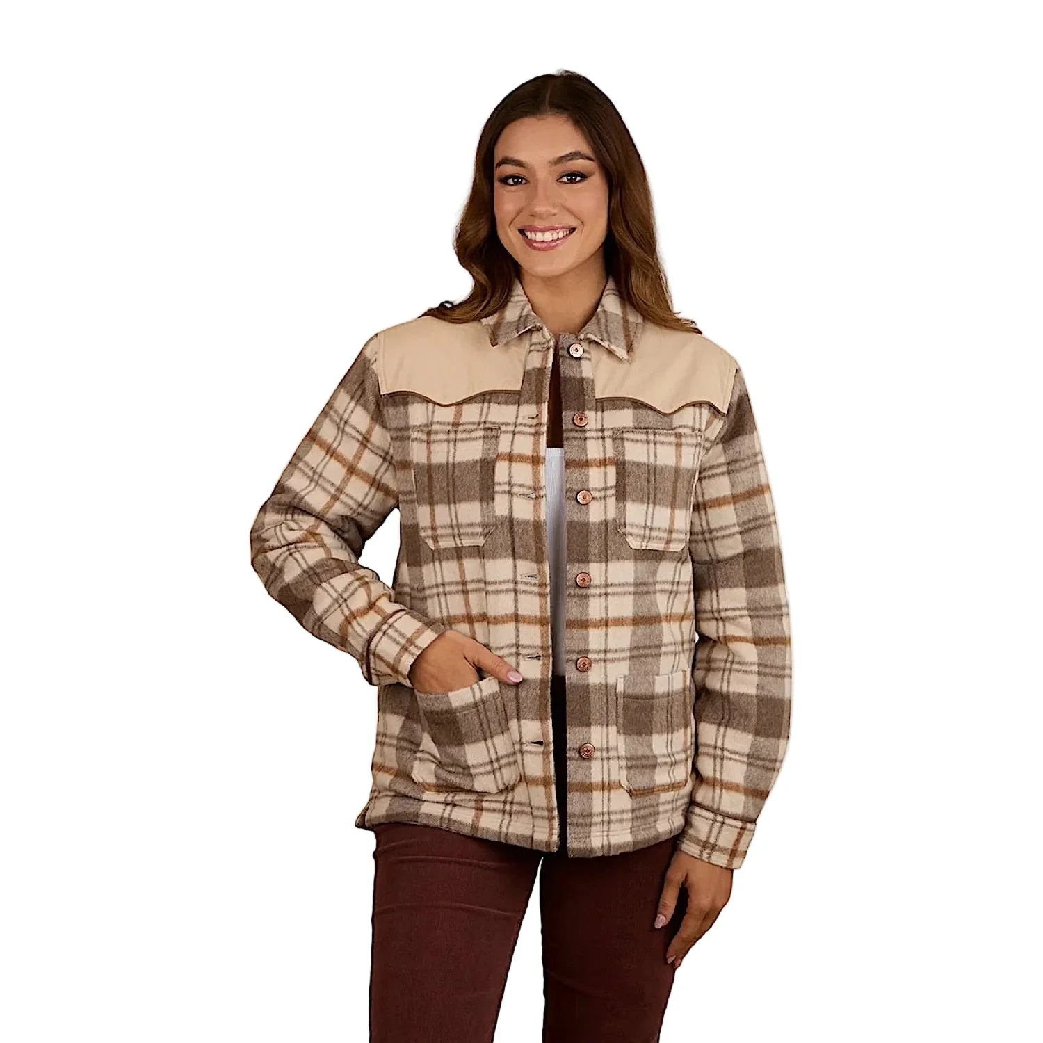 Ringers Western Women's Wildwood Western Check Jacket - Off White/Brown
