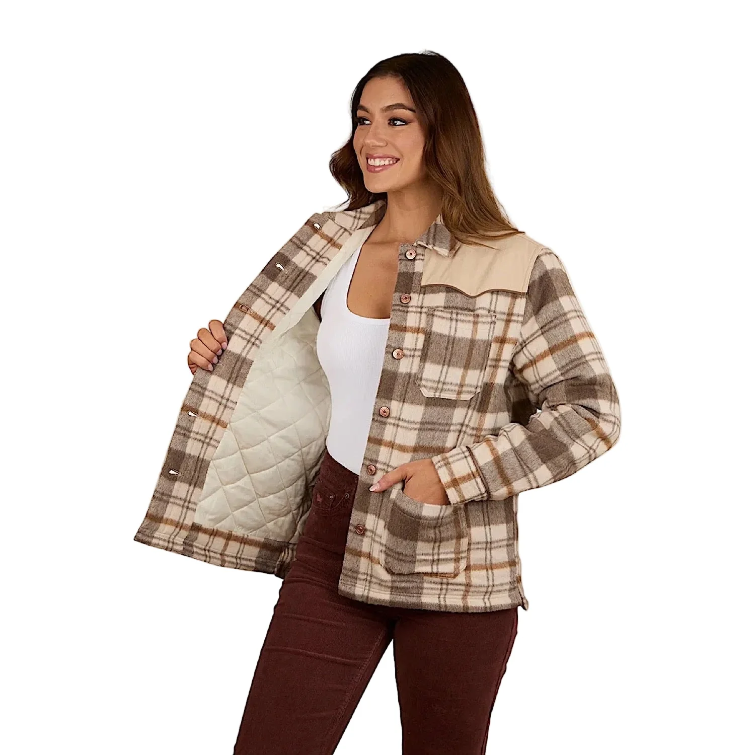 Ringers Western Women's Wildwood Western Check Jacket - Off White/Brown - Image 2
