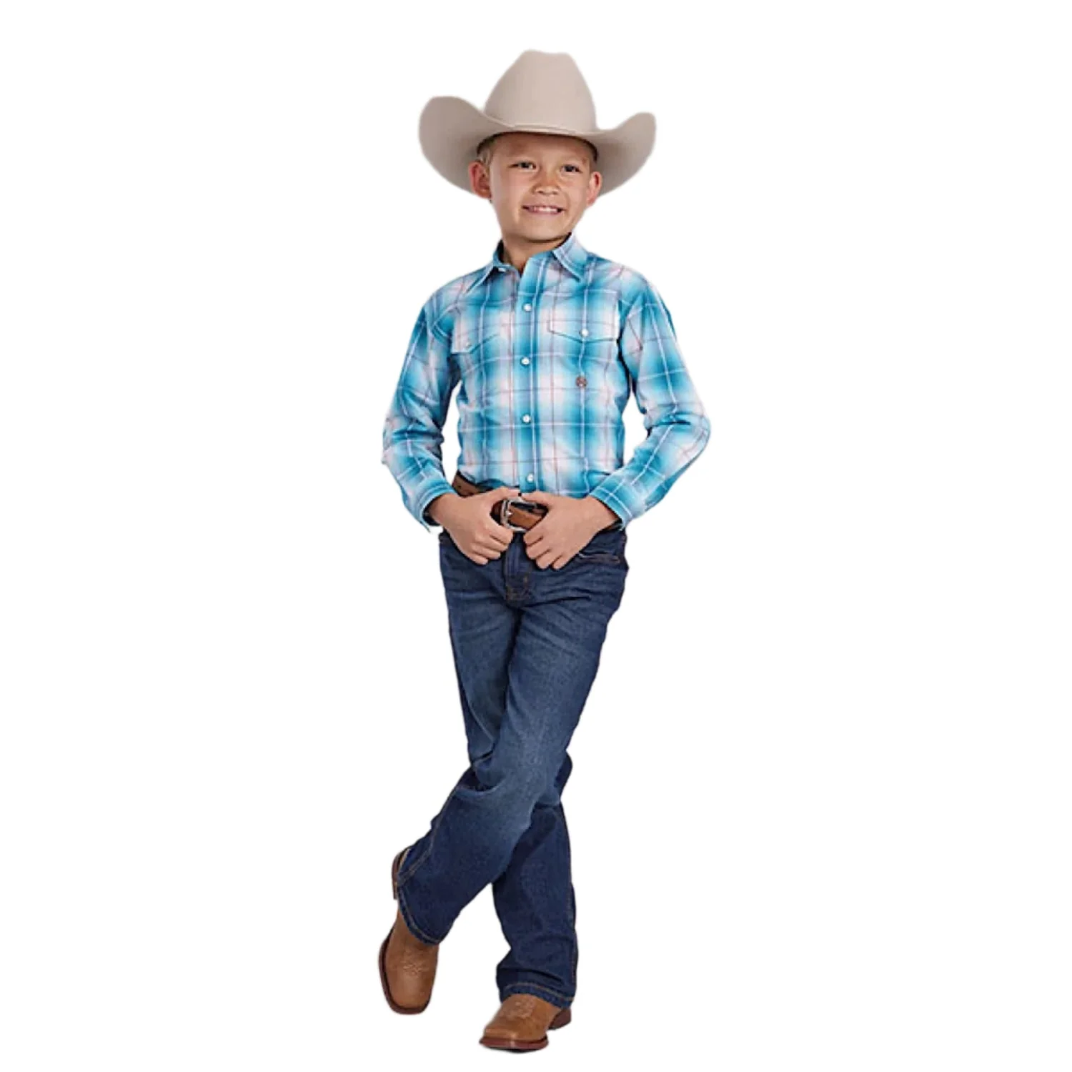 Roper Boy's Amarillo Collection Shirt - Plaid Blue - Image 2