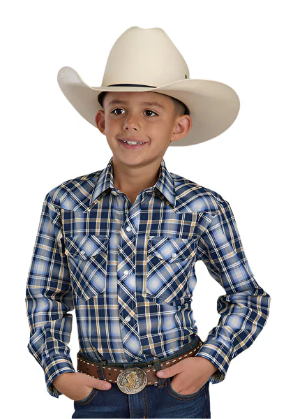 Roper Boy's Karman Classic 55/45 Collection Shirt - Plaid Blue/Navy