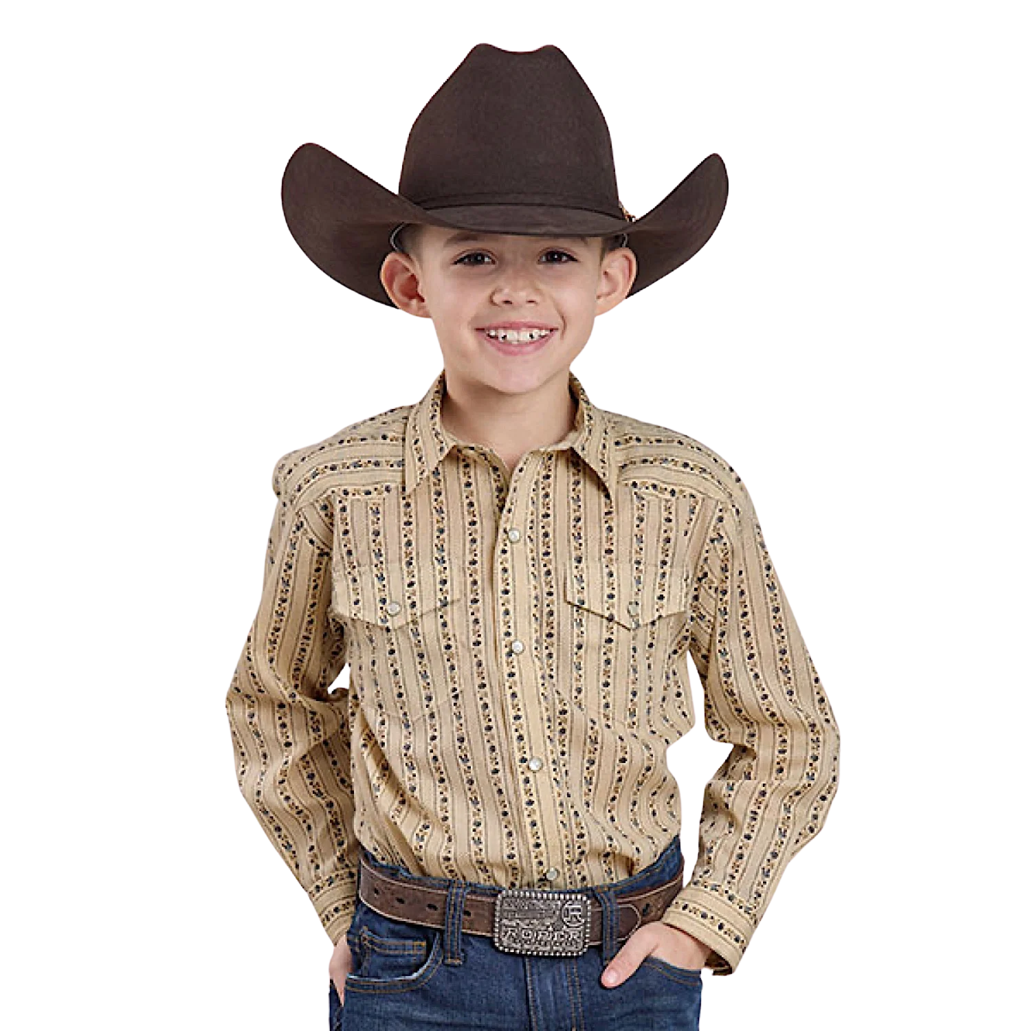 Roper Boy's Karman Classic 55/45 Collection Shirt Wallpaper Print - Tan