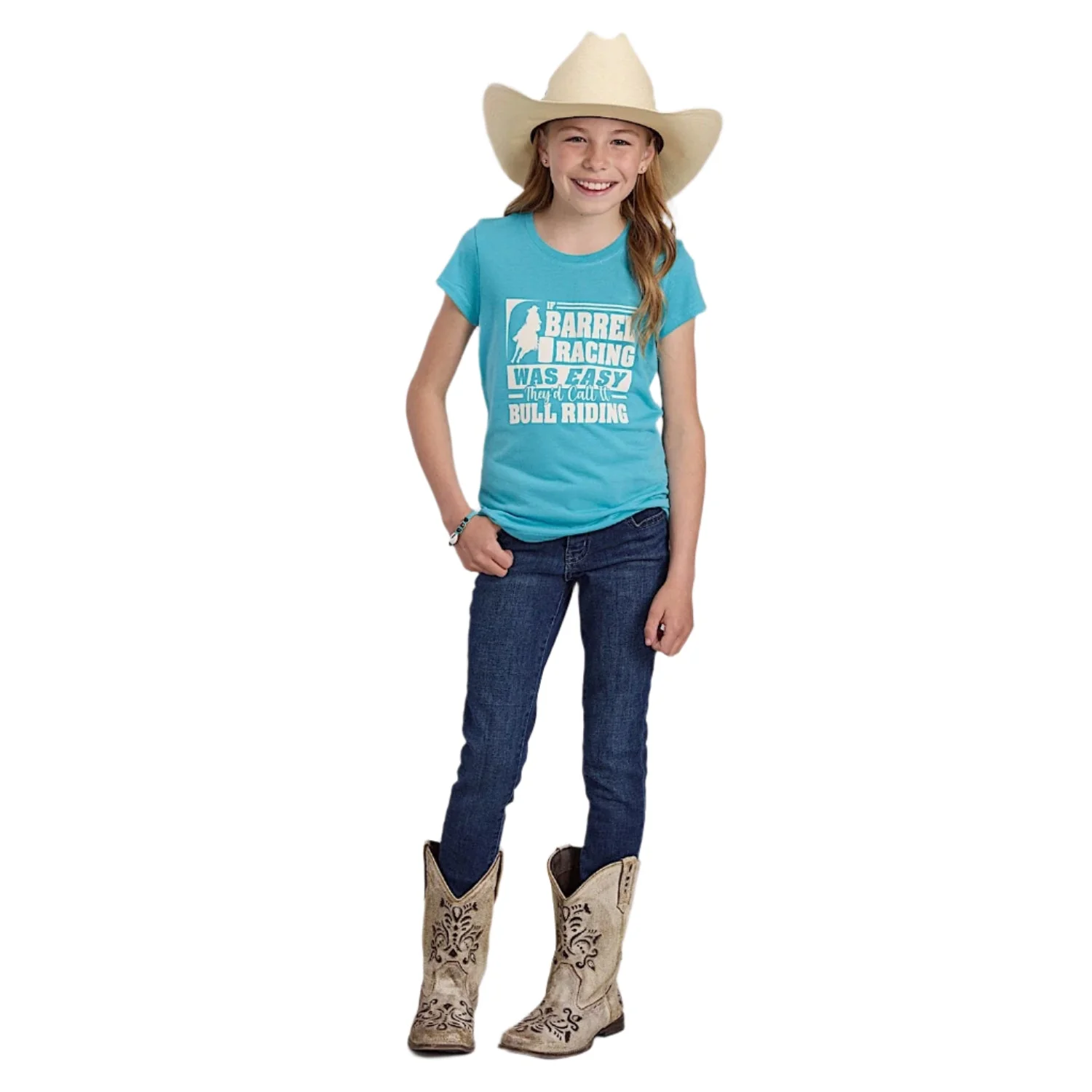 Roper Girl's Five Star Collection T-Shirt - Solid Blue - Image 3