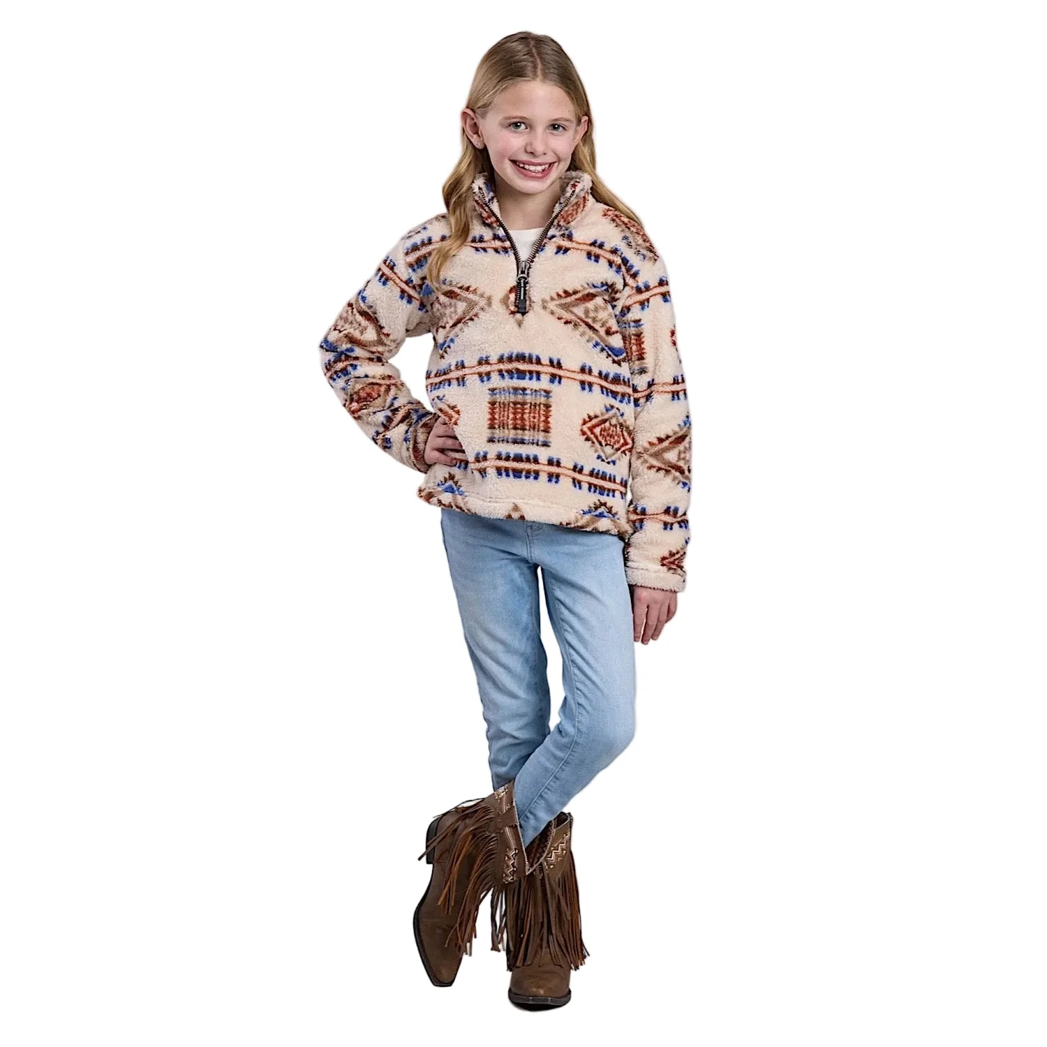 Roper Girl's Fleece Pullover - Brown - Image 3