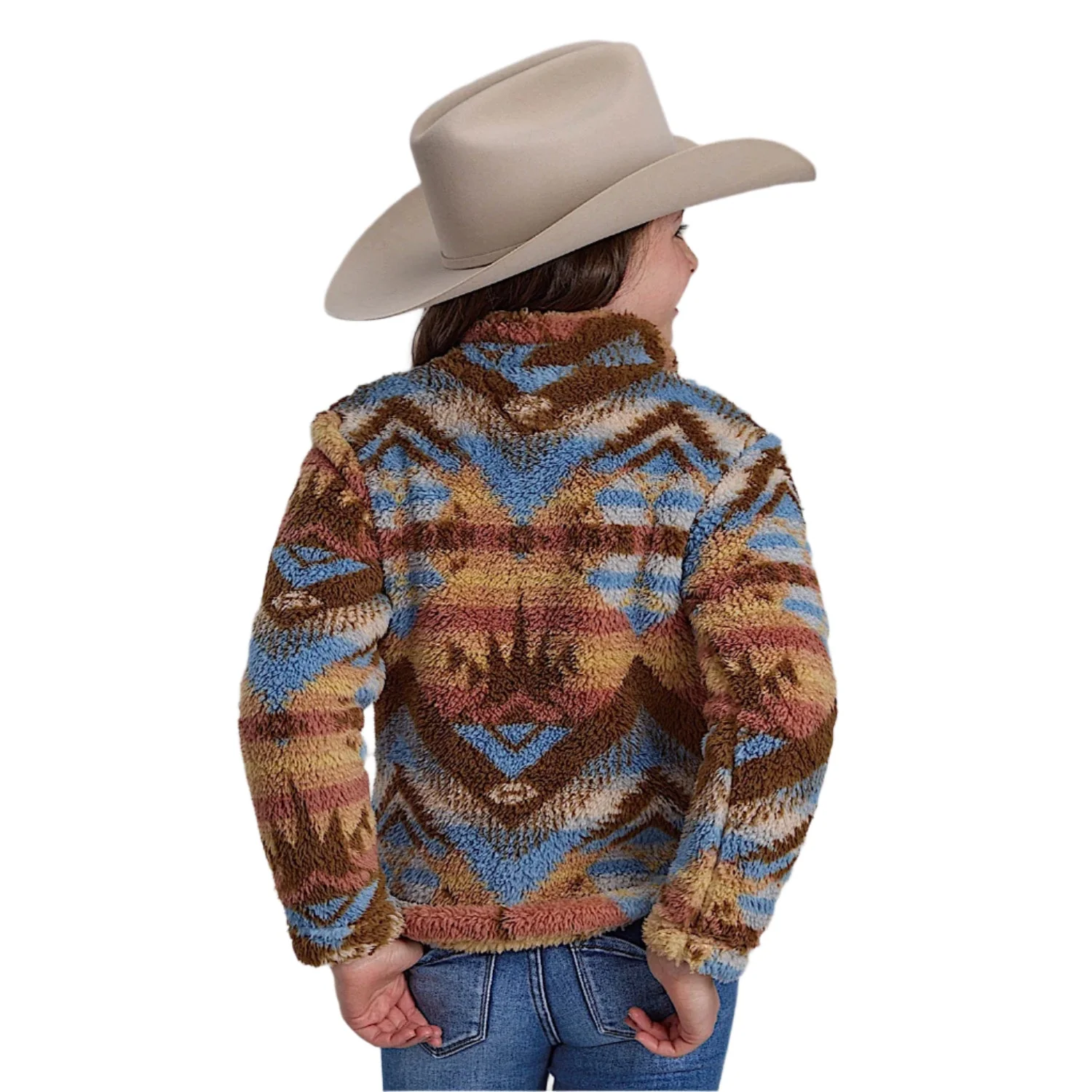 Roper Girl's Fleece Pullover - Brown Aztec Print - Image 2