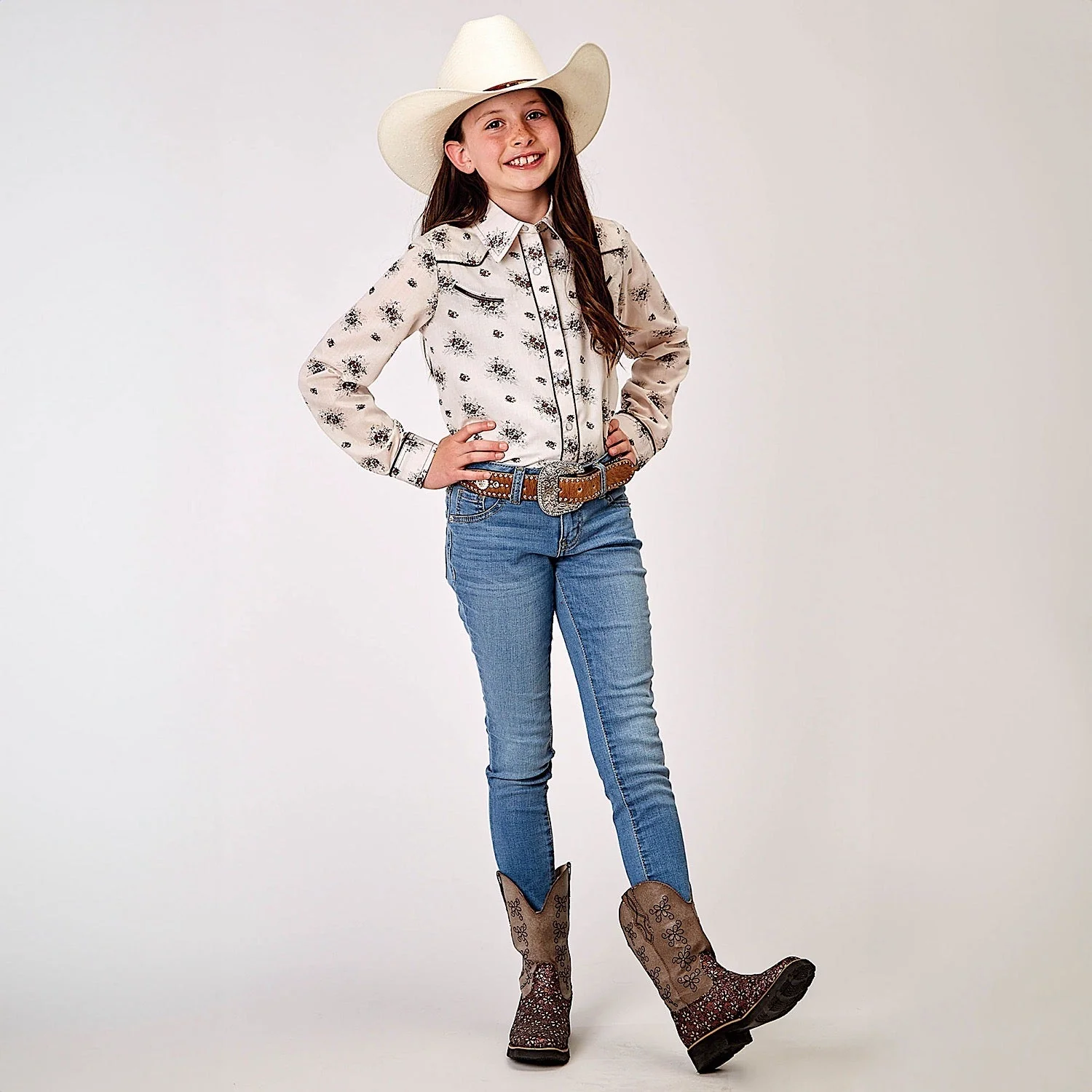 Roper Girl's Karman Special Collection Shirt - Print White - Image 3