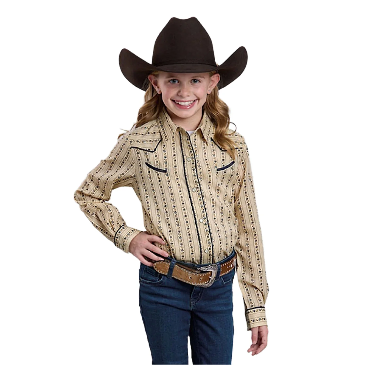 Roper Girl's Karman Special Style Shirt - Wallpaper Print Tan