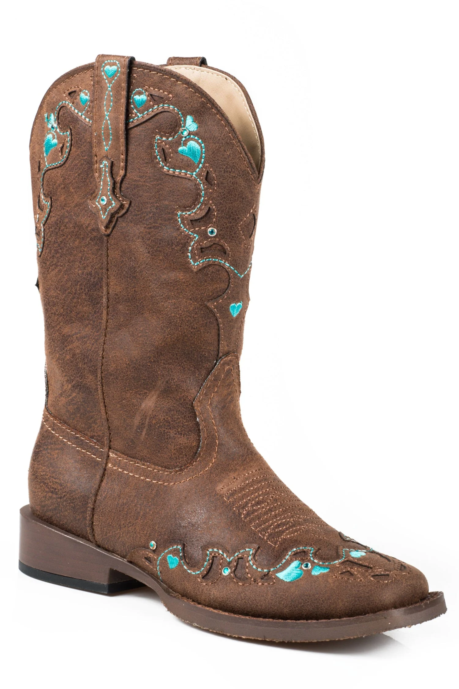 Roper Little Kid's Hearts Western Wide Square Toe Boot - Brown
