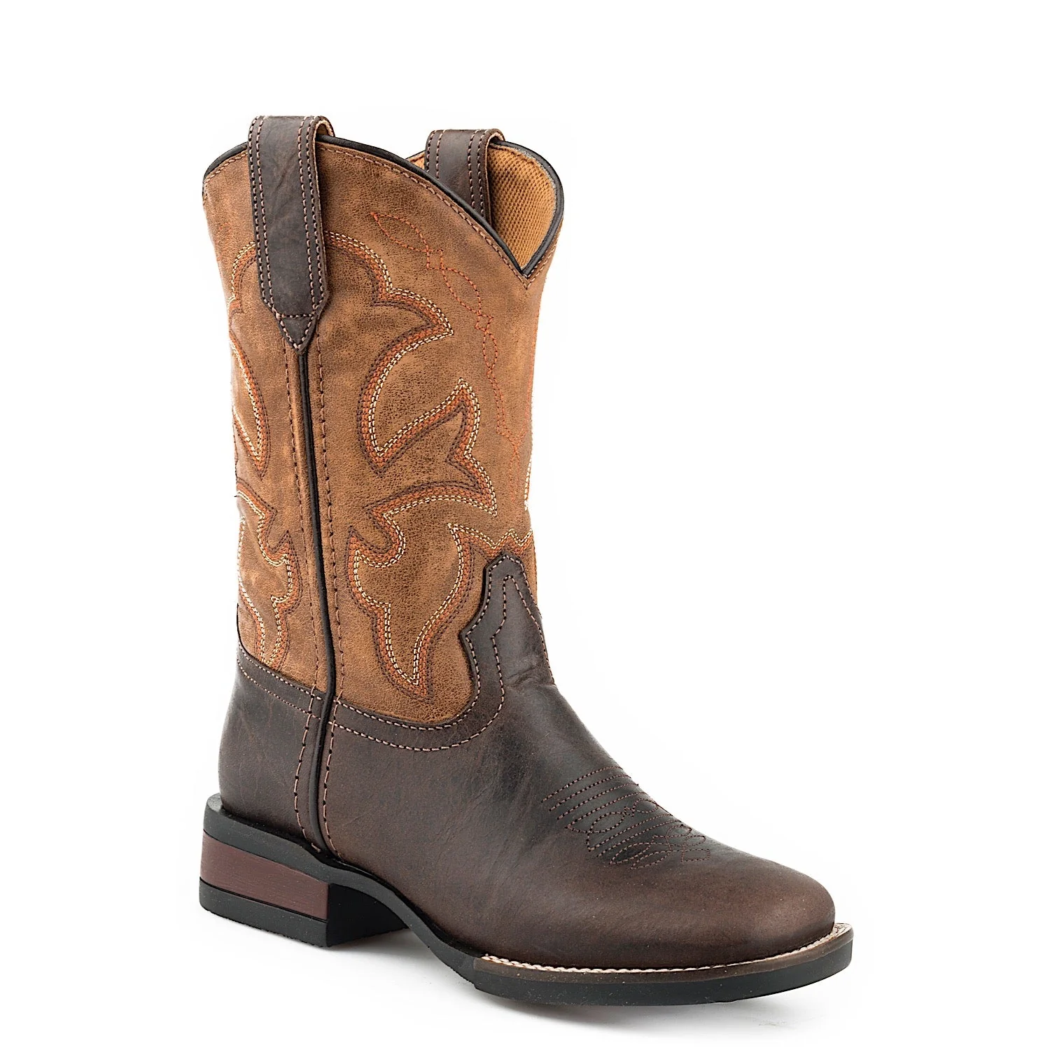 Roper Little Kid's Monterey Wide Square Toe Boot - Brown/Tan Leather