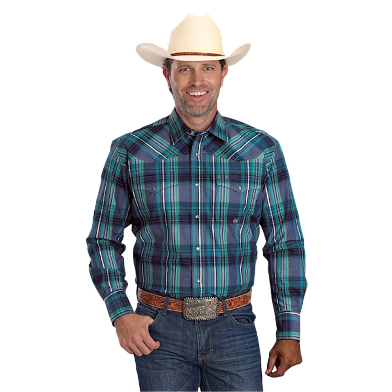 Roper Men's Amarillo Collection Shirt - Plaid Blue