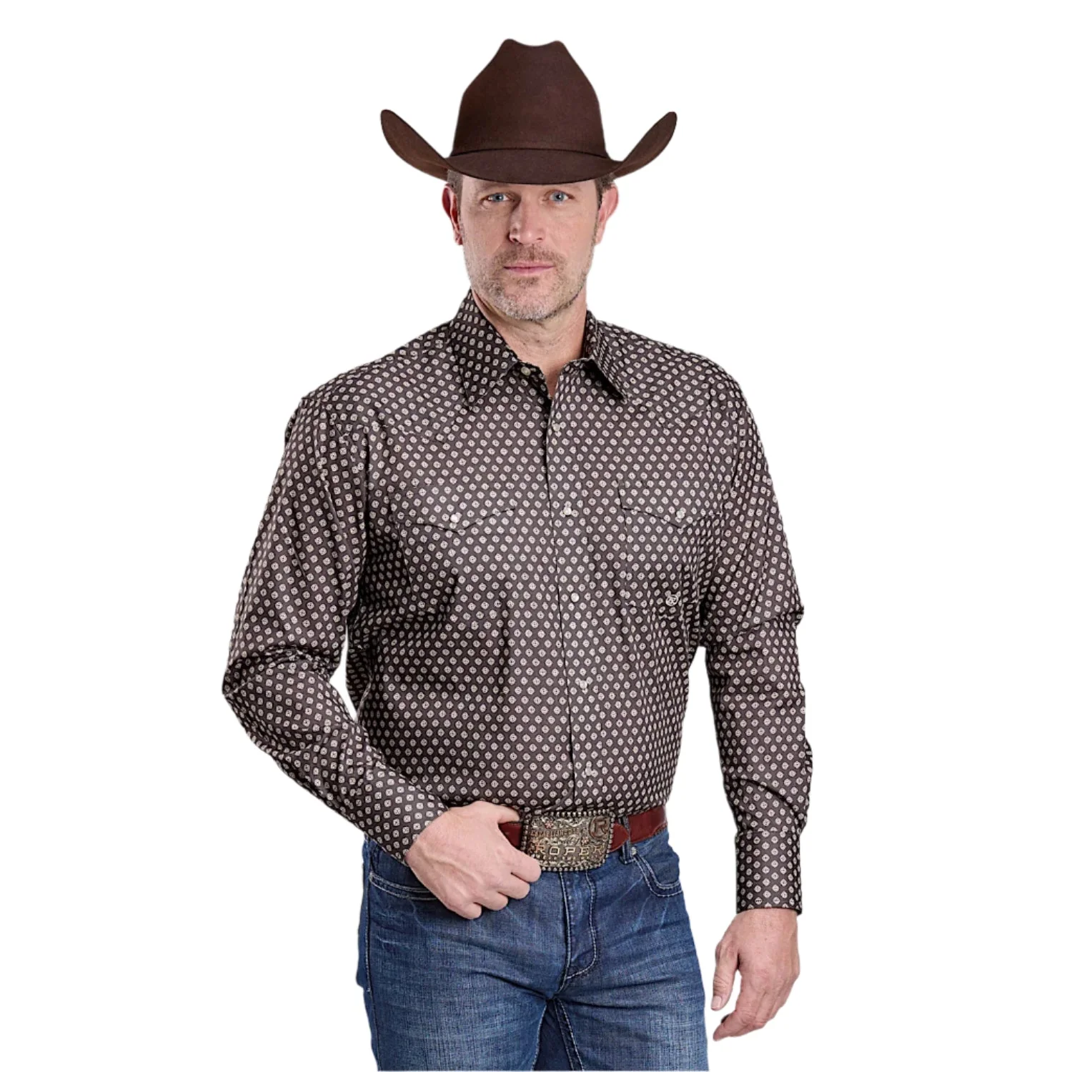 Roper Men's Amarillo Collection Long Sleeve Shirt - Grey Print