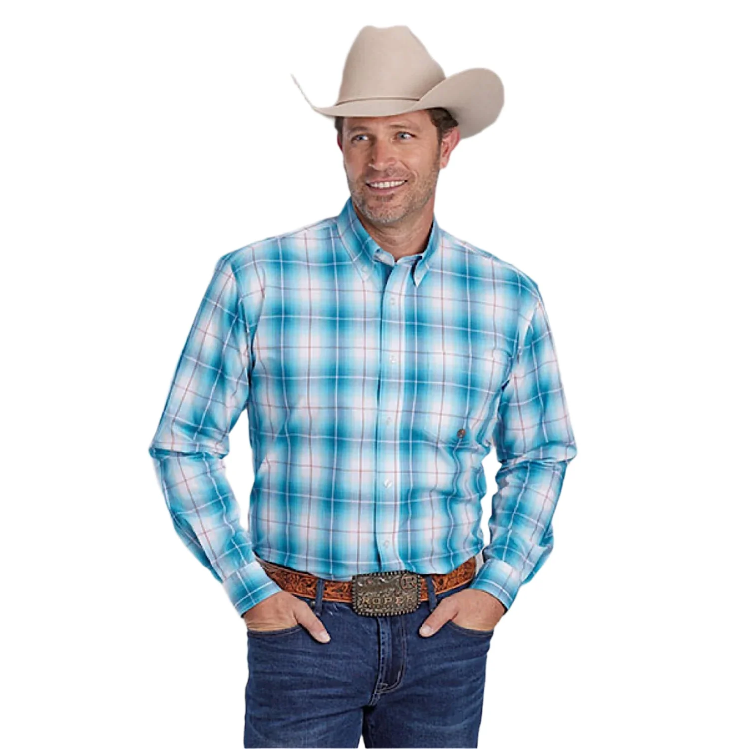 Roper Men's Amarillo Collection Shirt - Plaid Blue