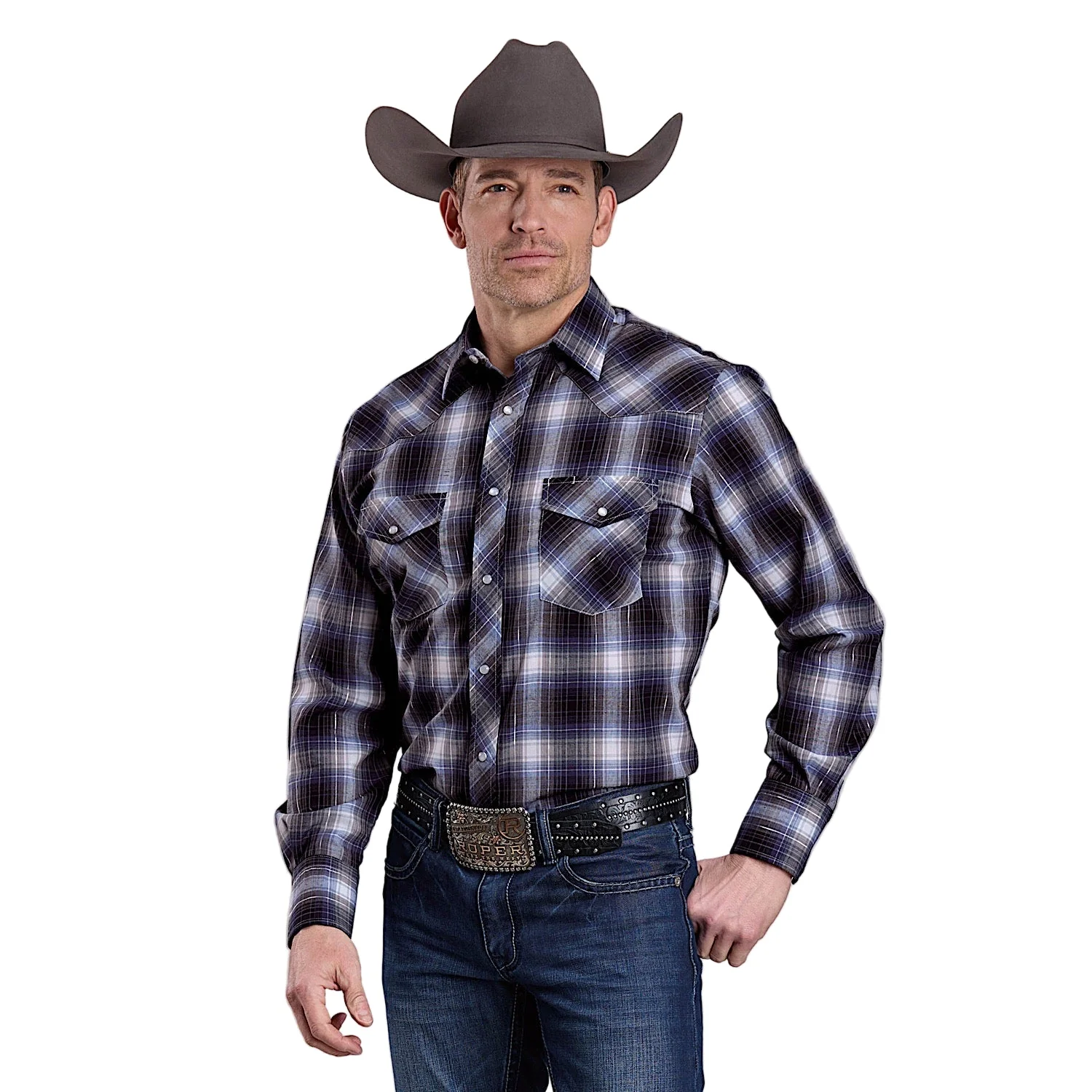 Roper Men's Karman Classics 55/45 Shirt - Blue Plaid