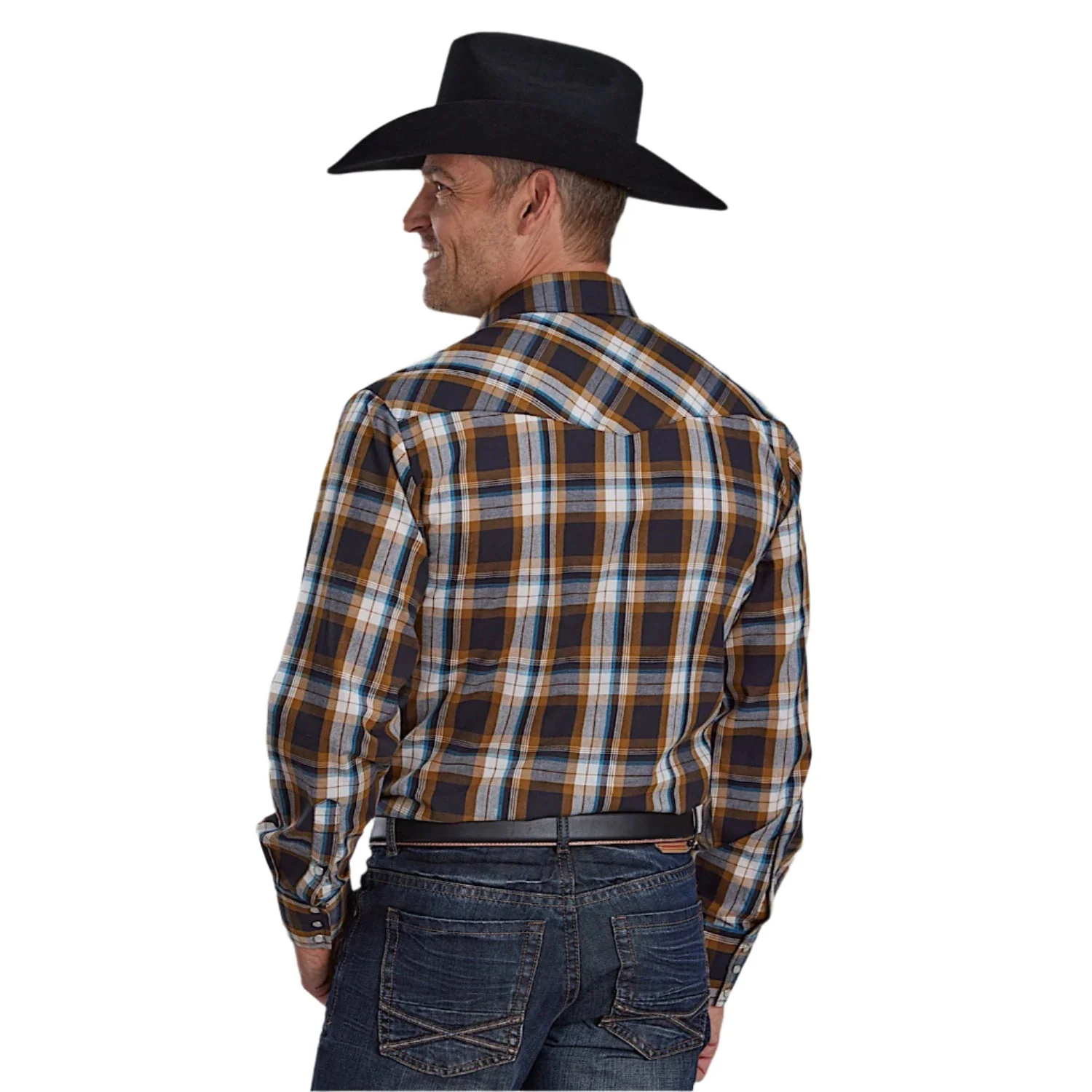 Roper Men's Karman Classics 55/45 Shirt - Caramel/Navy/Teal Plaid - Image 2
