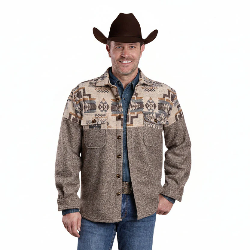Roper Men's Shirt Jacket - Brown Aztec Yoke