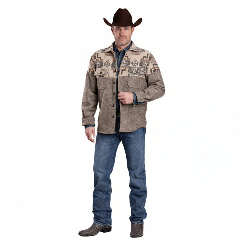 Roper Men's Shirt Jacket - Brown Aztec Yoke - Image 2