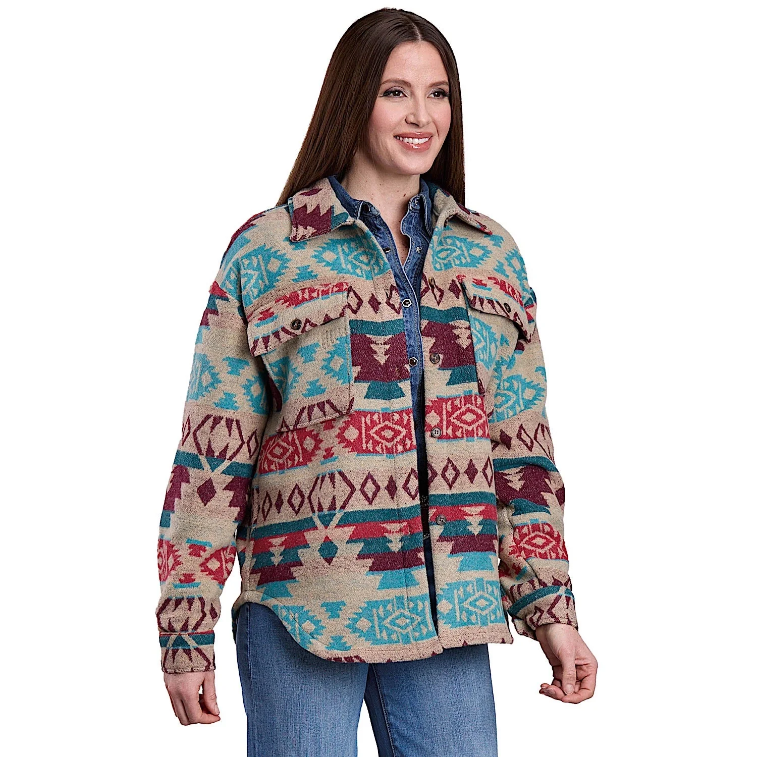 Roper Women's Aztec Woven Shirt Jacket - White