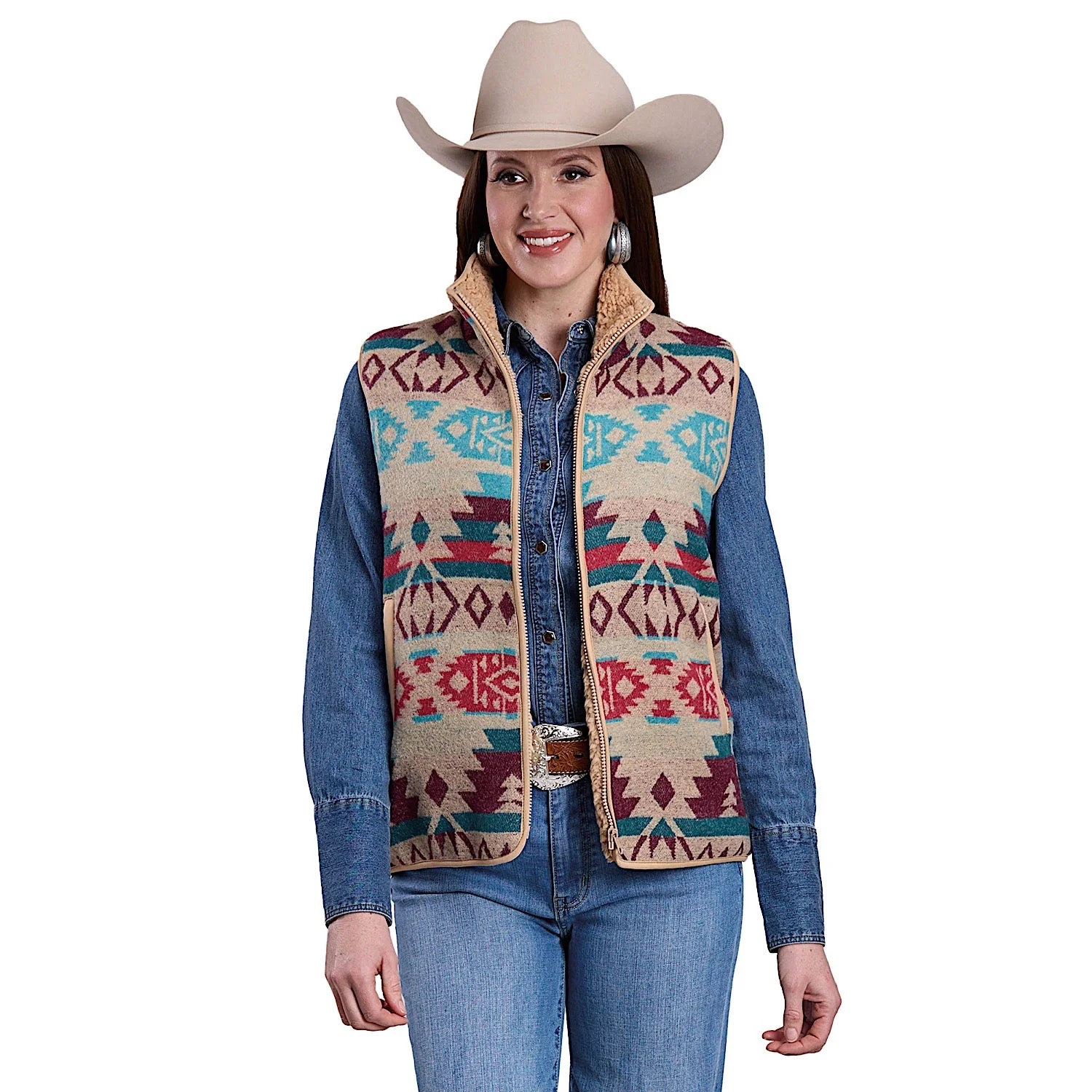 Roper Women's Aztec Woven Vest - White