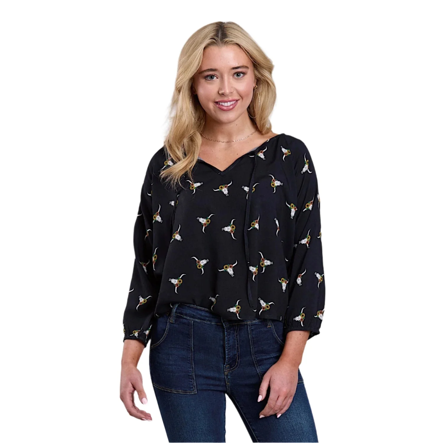 Roper Women's Five Star Collection Long Sleeve Blouse - Black Print