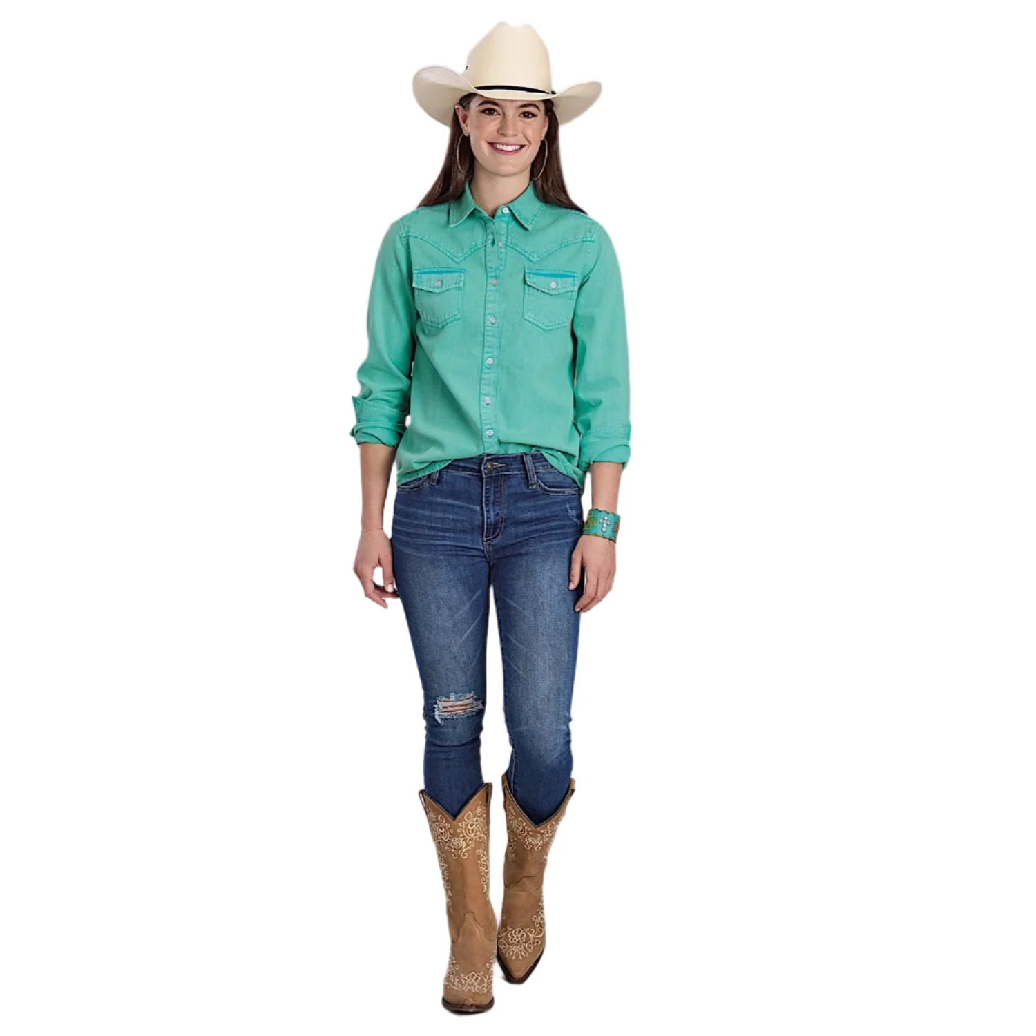 Roper Women's Five Star Collection Western Shirt - Turquoise Denim - Image 3