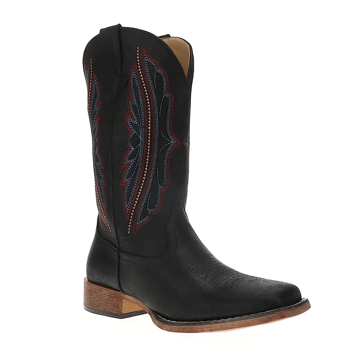Roper Women's Loretta Embroidered Wide Square Toe Western Boot - Black