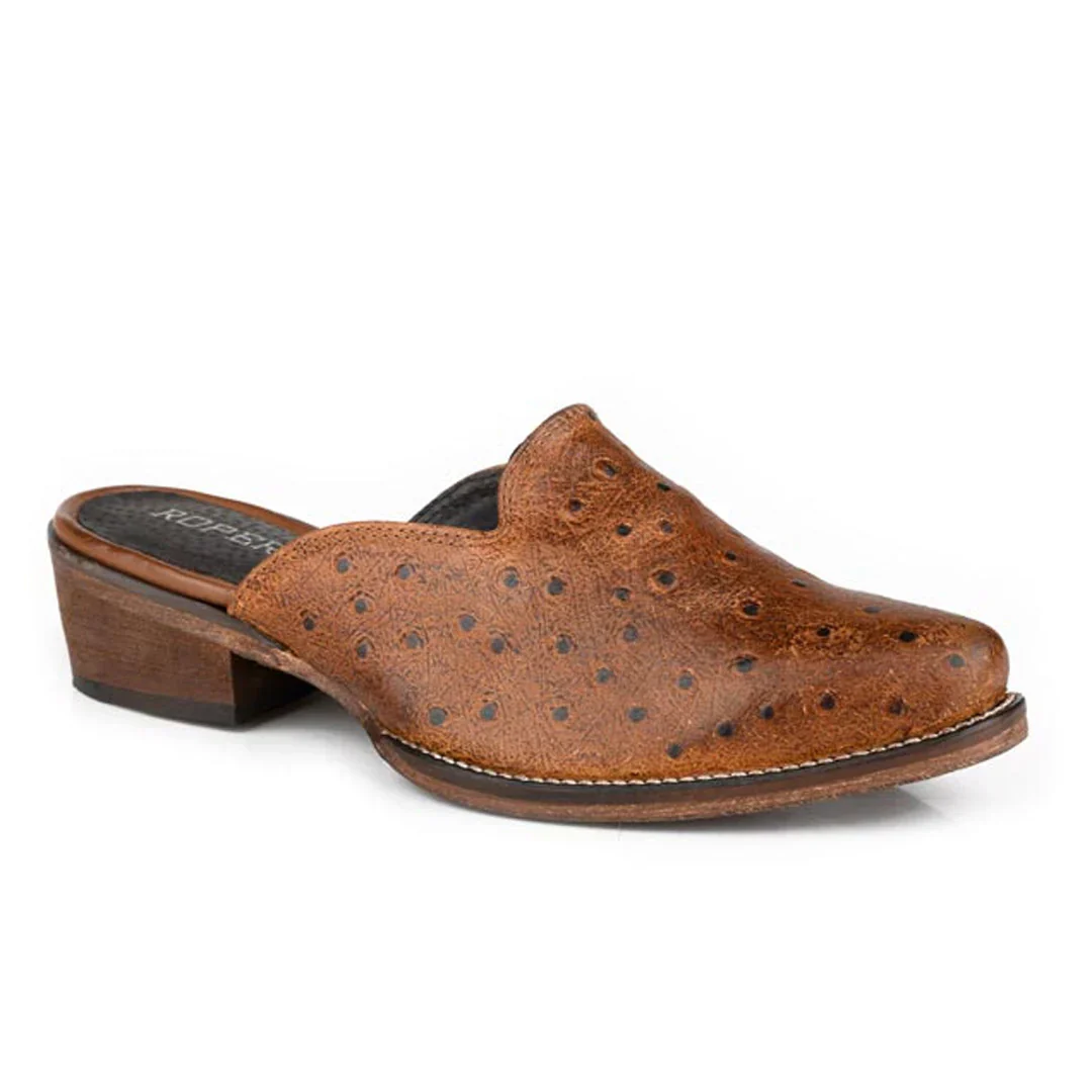 Roper Women's Lynelle Slip On Shoe - Tan Ostrich Print Leather