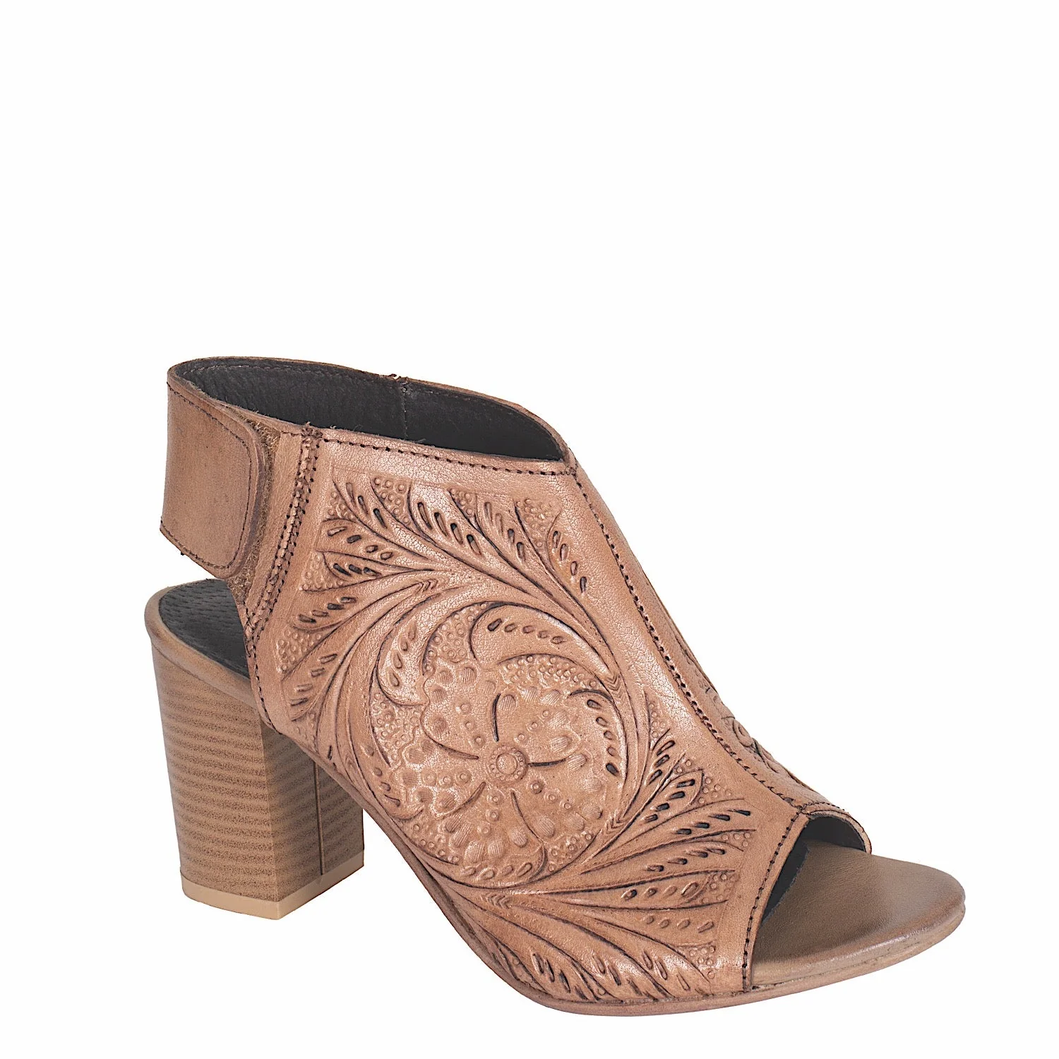Roper Women's Mika Velcro Shoe - Tan Tooled Leather