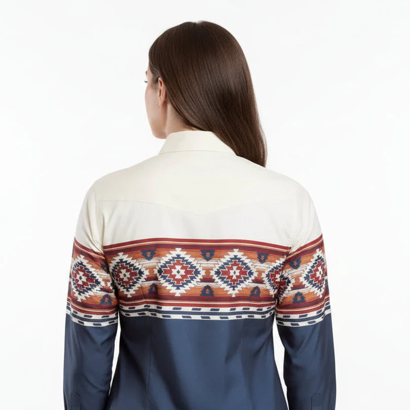 Roper Women's Vintage Collection Shirt - Aztec Print Blue / White / Orange - Image 2