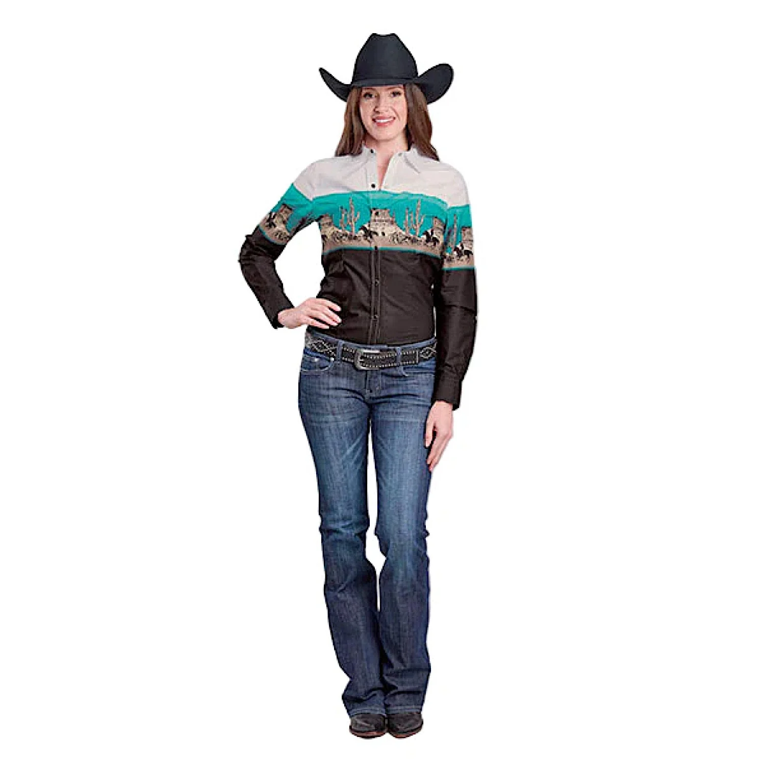 Roper Women's Vintage Collection Shirt - Western Scenic Print Black - Image 3