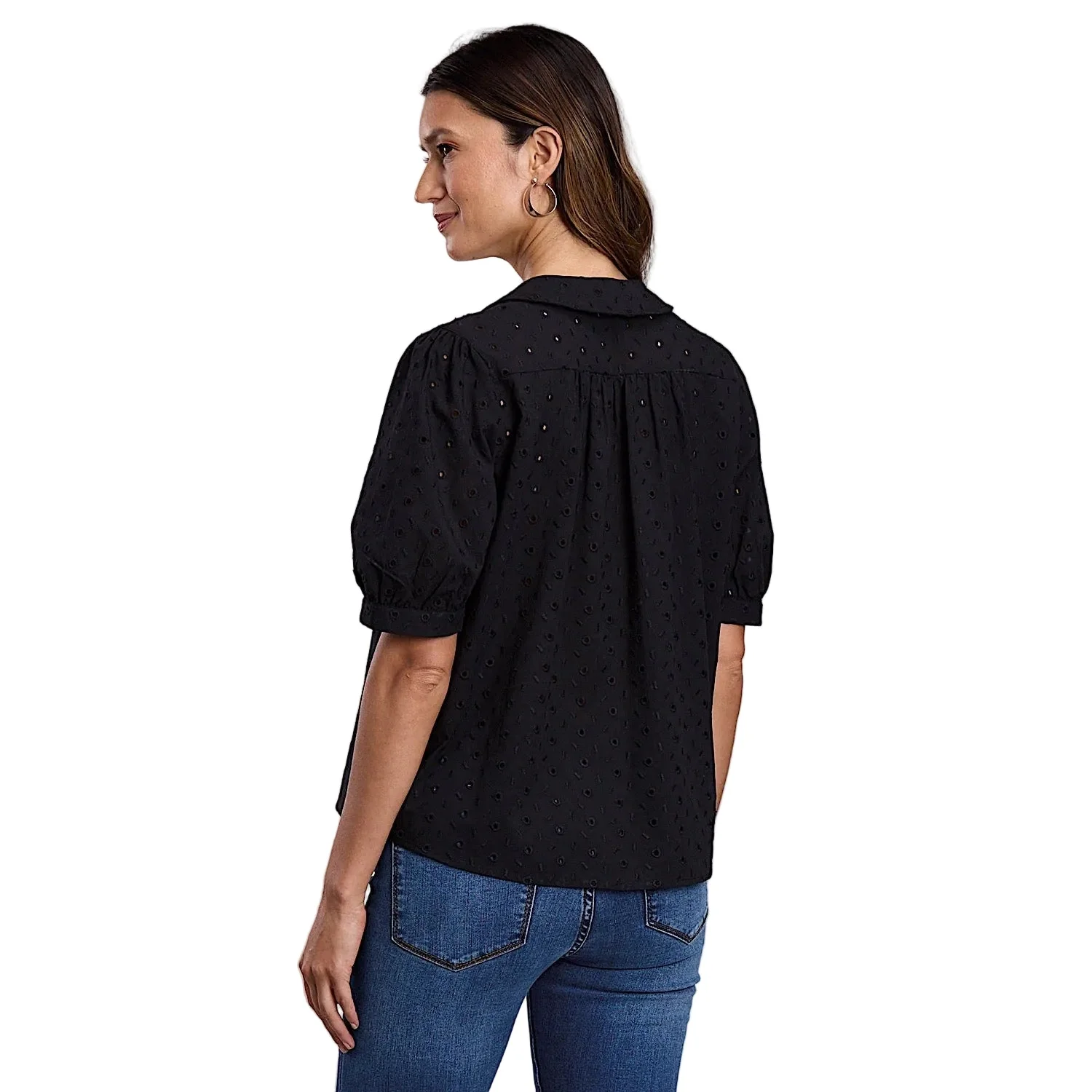 Stetson Women's Cotton Lawn Eyelet Blouse - Black - Image 2