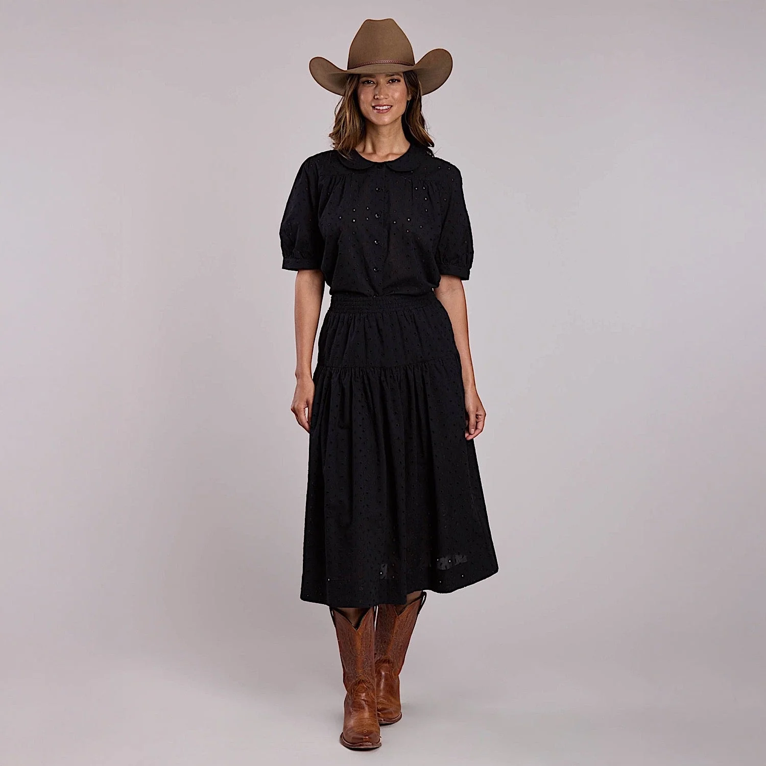 Stetson Women's Cotton Lawn Eyelet Blouse - Black - Image 3