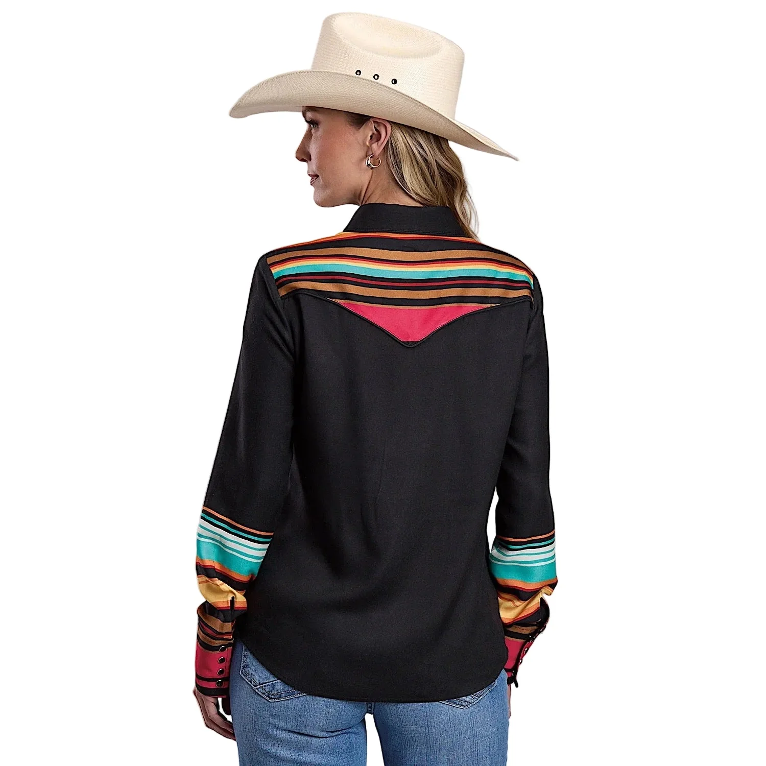 Stetson Women's Stripe Border Print Shirt - Black / Multi Aztec Print - Image 2