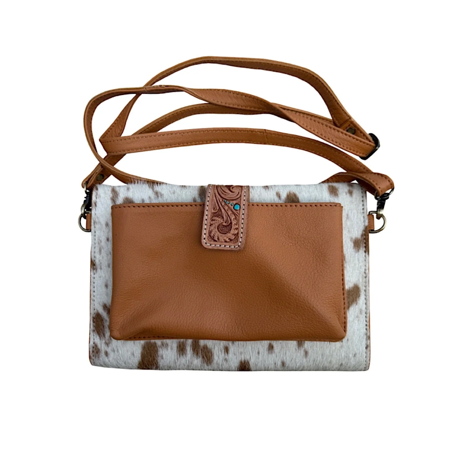 The Design Edge Women's Cowhide Sunflower Tooling Leather Wallet Bag – Tan - Image 2