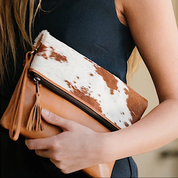 The Design Edge Women's Foldover Cowhide Bag Sweden - Jersey Hairon Tan - Image 2