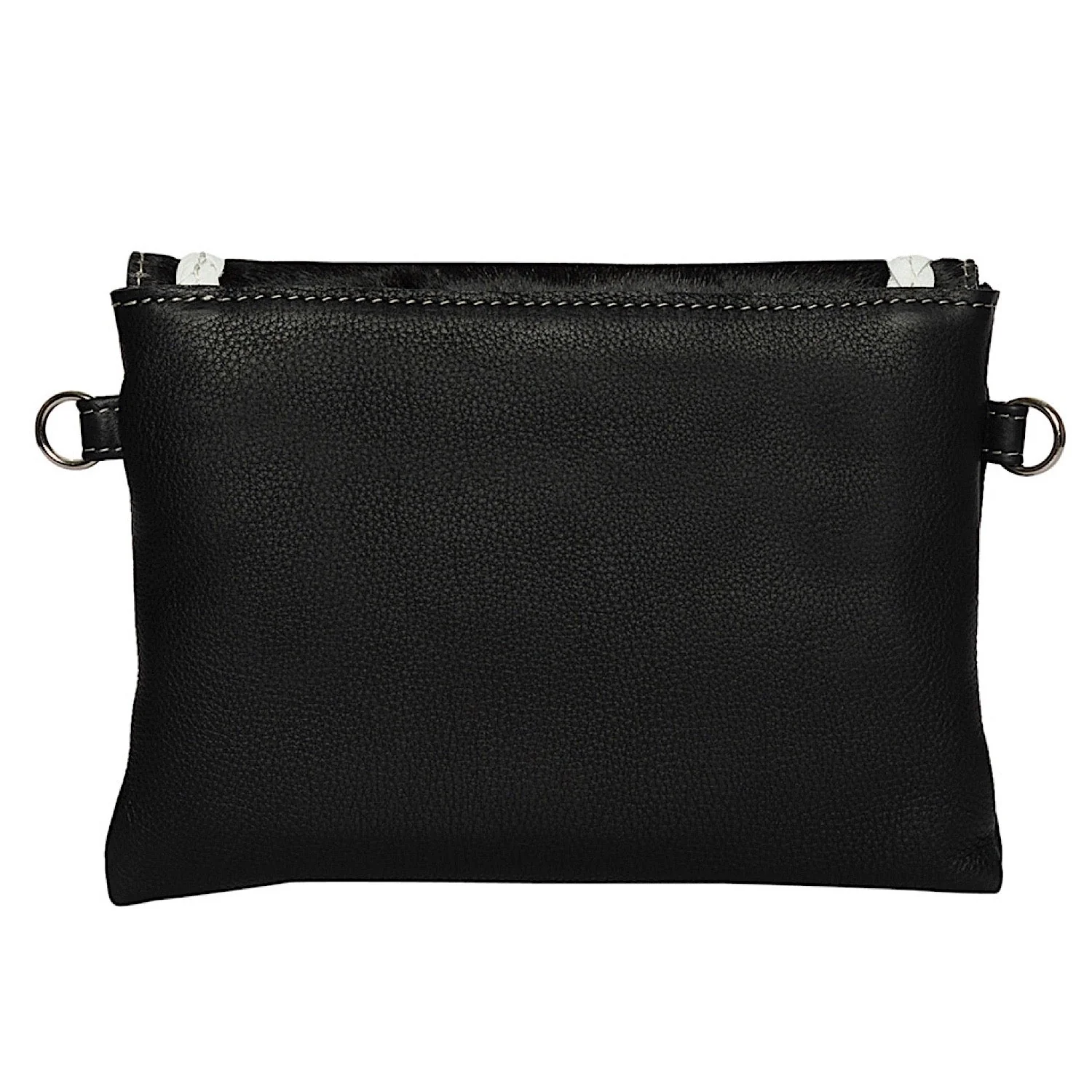 The Design Edge Women's Small Boho Bag with Leather Stitch Waco - Black & White Hairon - Image 2