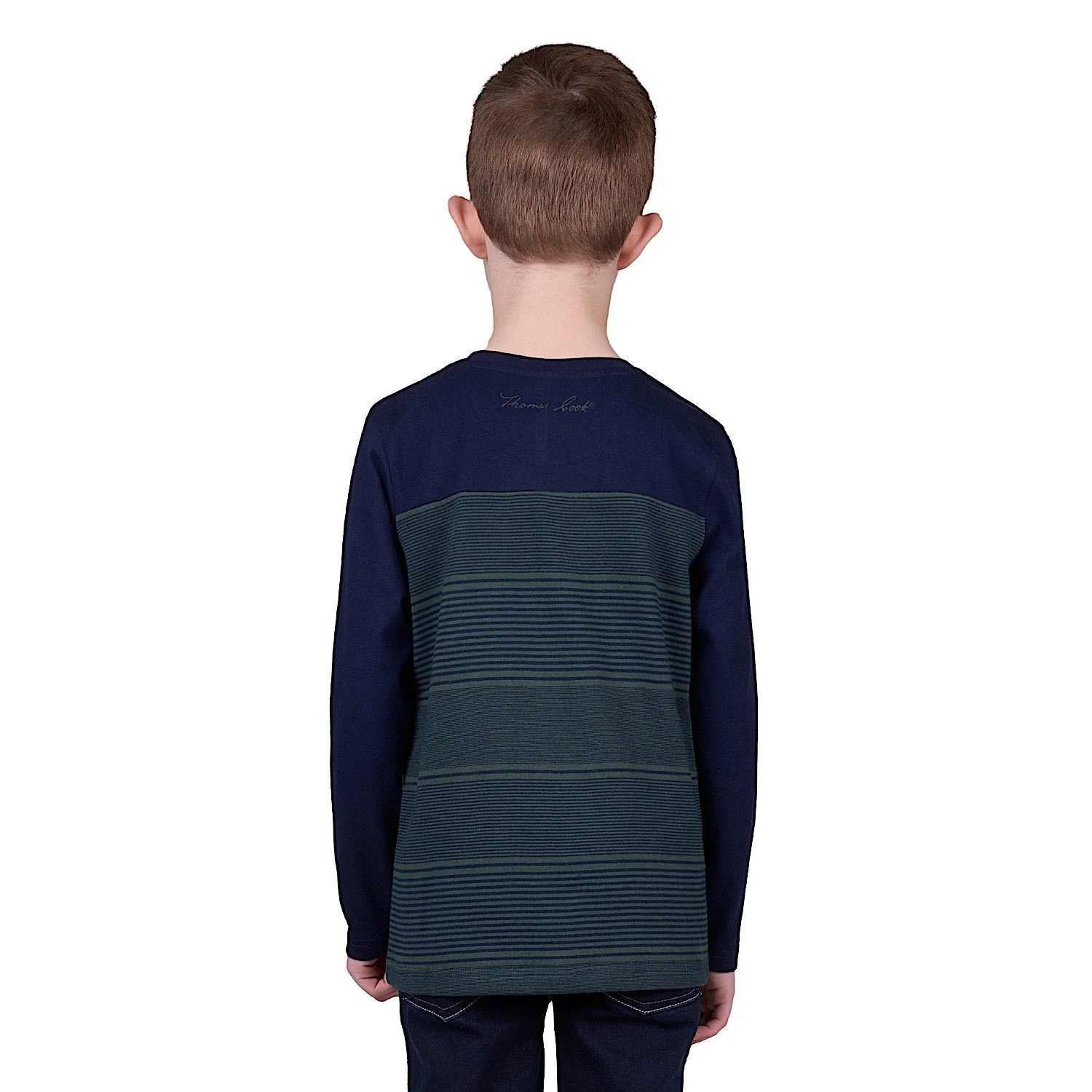 Thomas Cook Boy's Benny Henley Long Sleeve Tee - Navy/Dark Green - Image 3