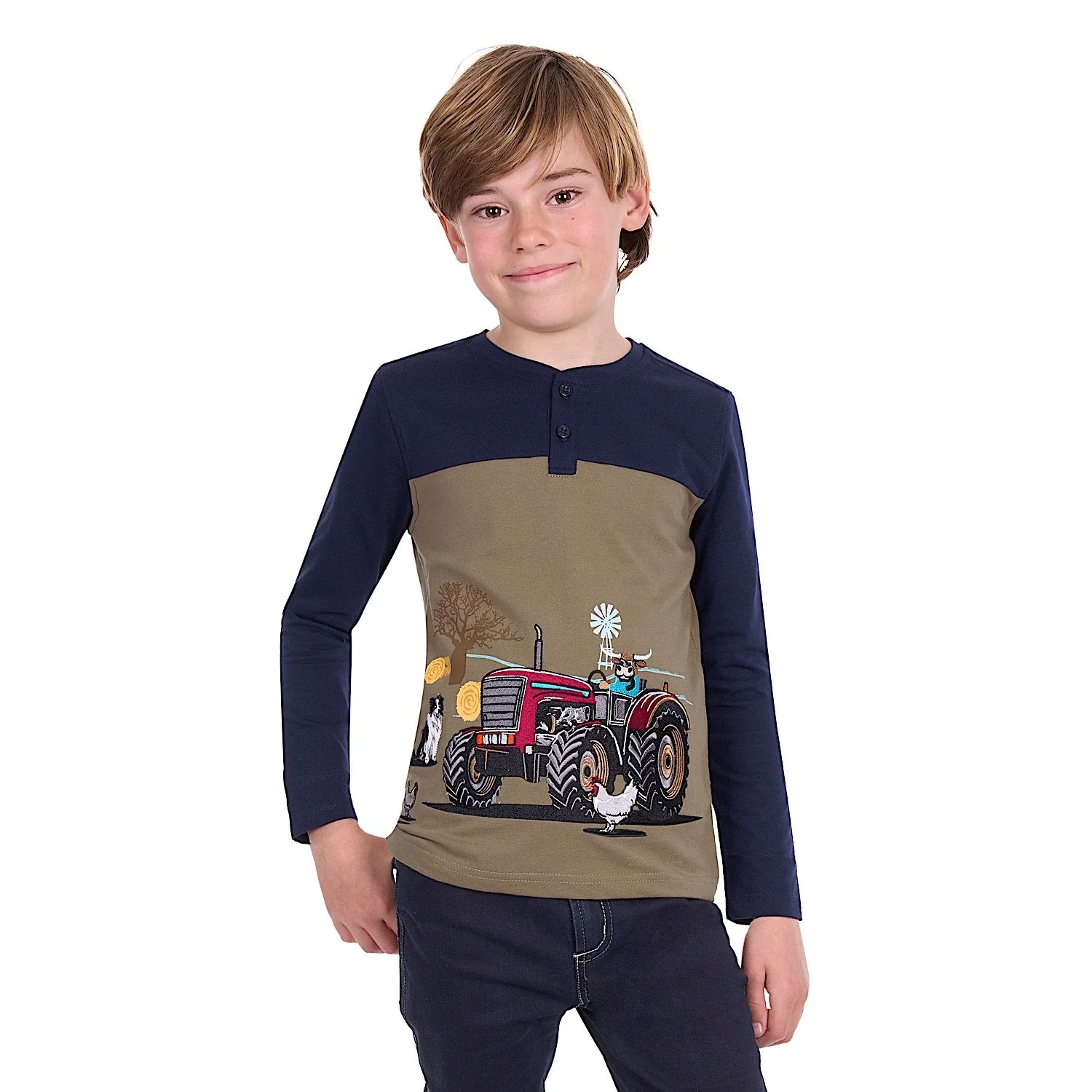 Thomas Cook Boy's Karl Henley Long Sleeve Tee - Navy / Tan