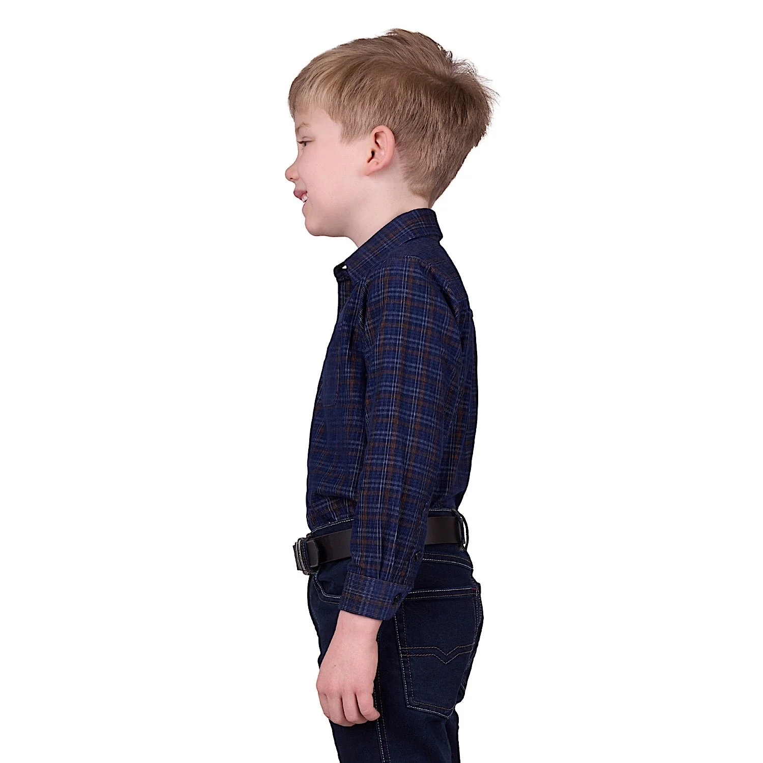 Thomas Cook Boy's Max Thermal Check 1-Pocket Long Sleeve Shirt - Navy/Tan - Image 2