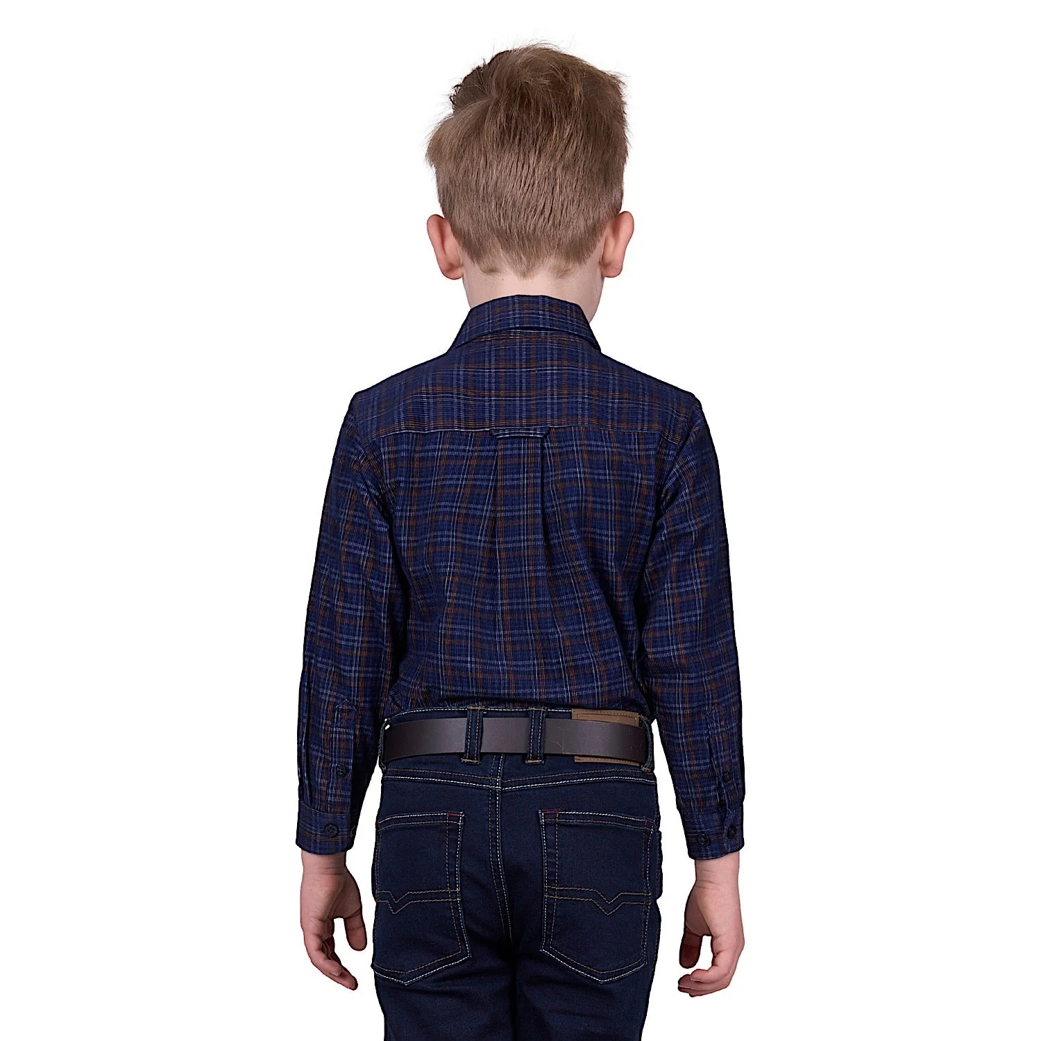Thomas Cook Boy's Max Thermal Check 1-Pocket Long Sleeve Shirt - Navy/Tan - Image 3
