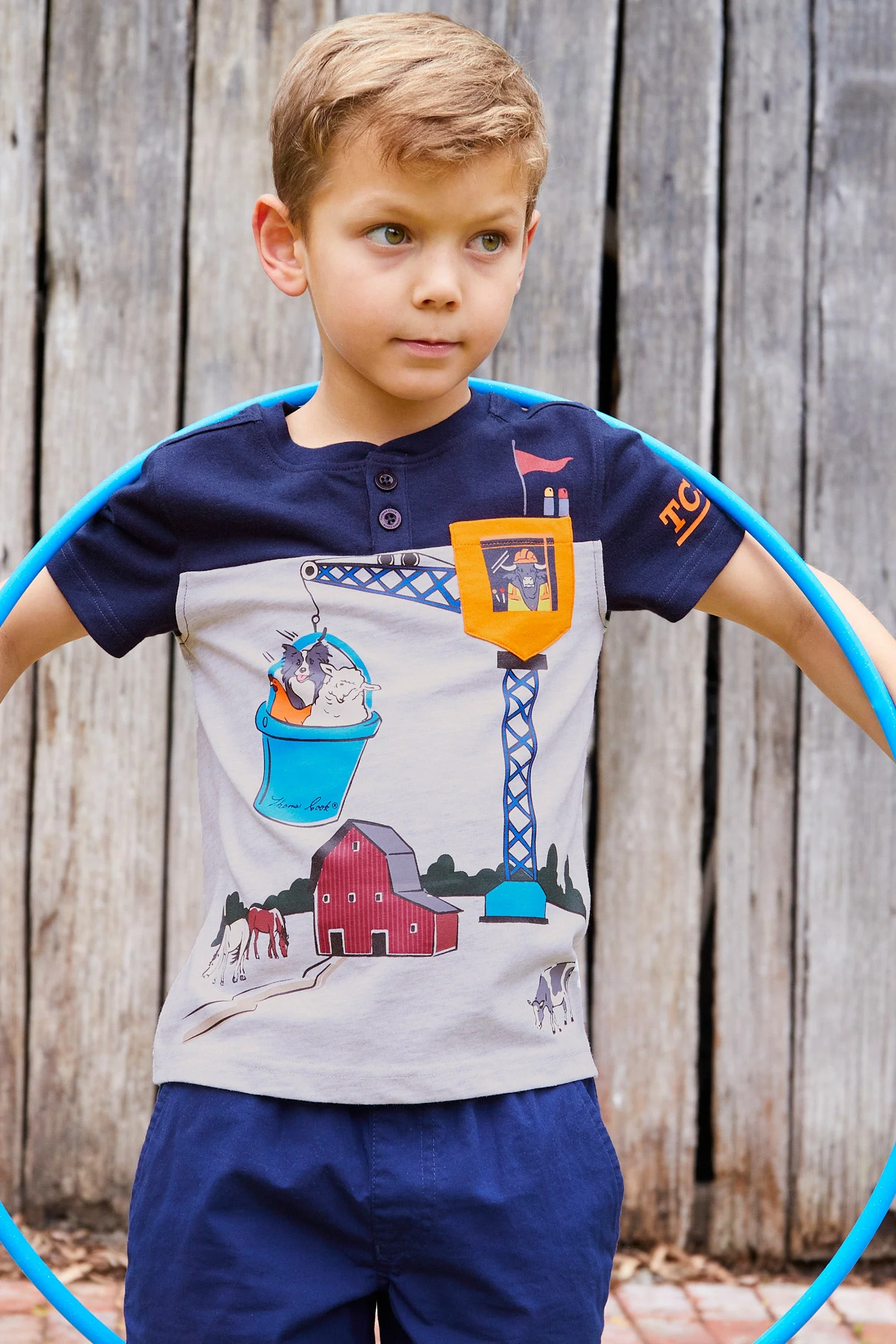 Thomas Cook Boy's Riley 1Pkt Henley Tee Navy/Grey Marle - Image 2