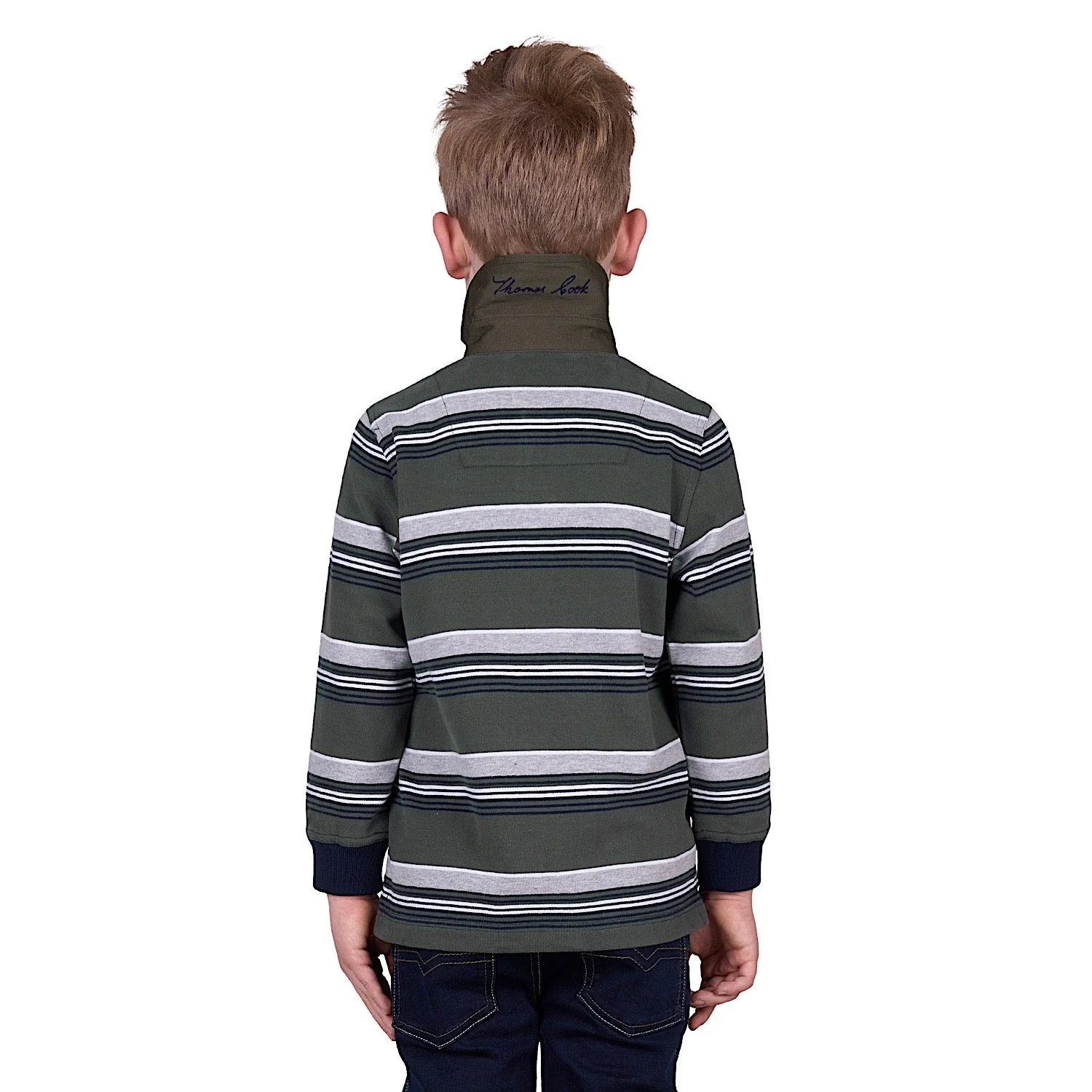 Thomas Cook Boy's Sam Stripe Rugby - Navy/Green - Image 4