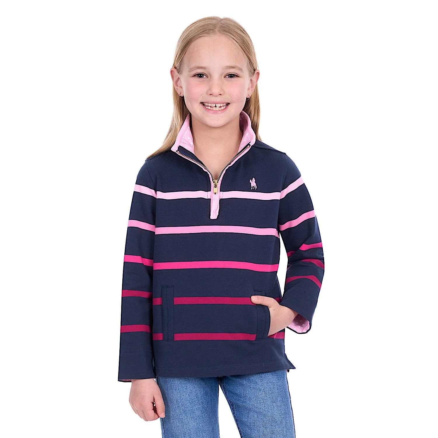 Thomas Cook Girl's Gemma 1/4 Zip Rugby - Pink / Navy